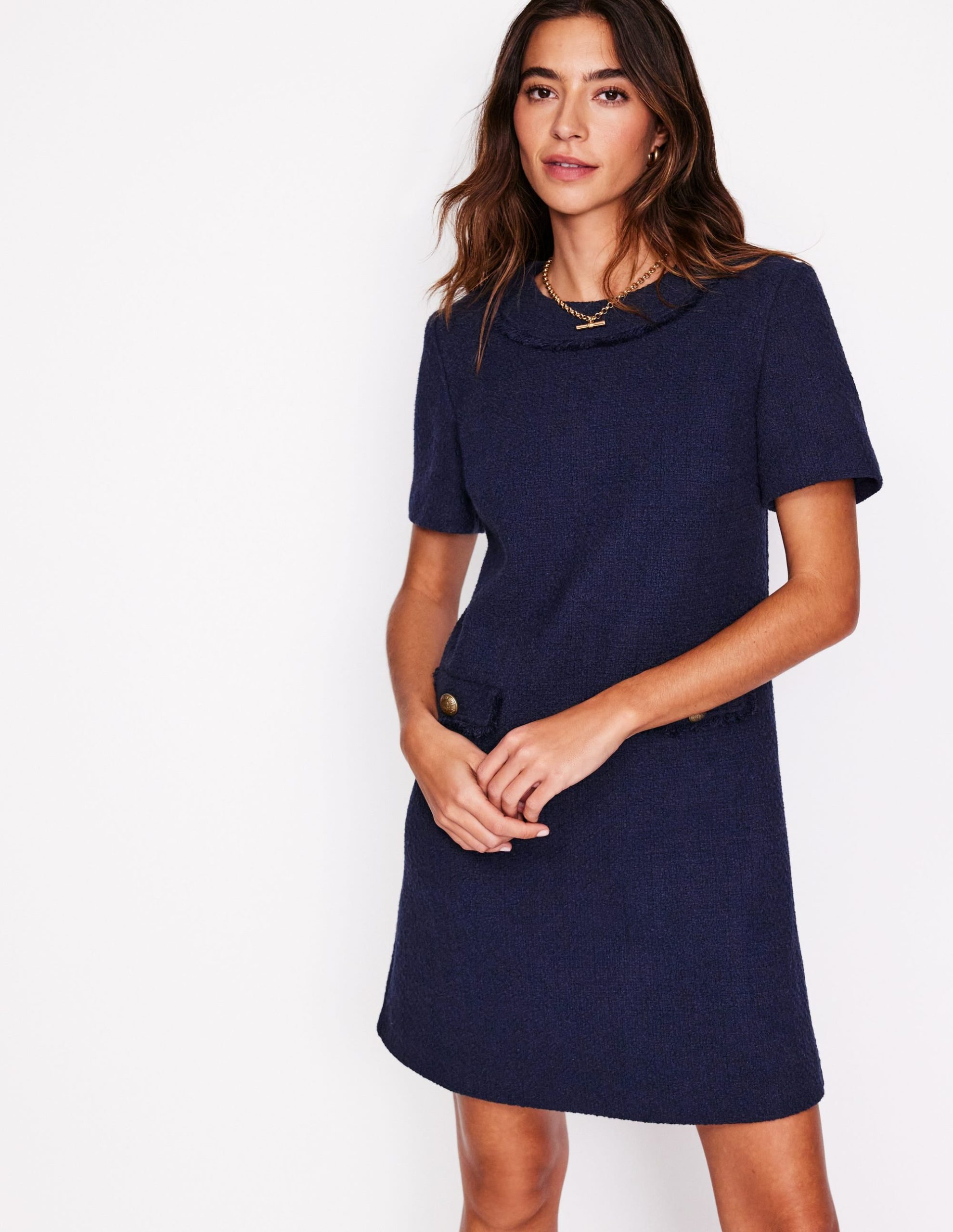 Evita Cotton Shift Dress-Navy