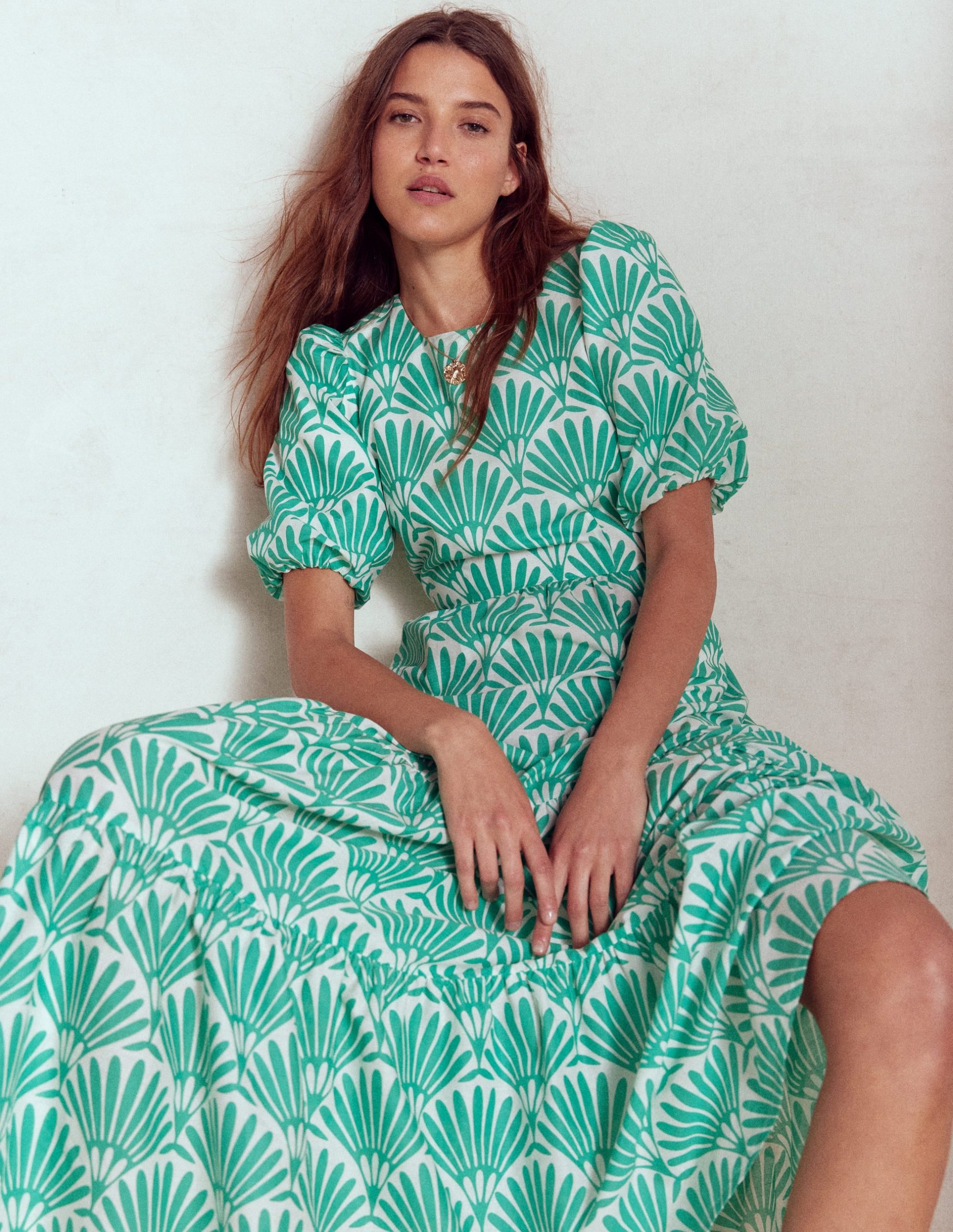 Tiered Poplin Maxi Dress-Aquamarine Blue. Deco Palm