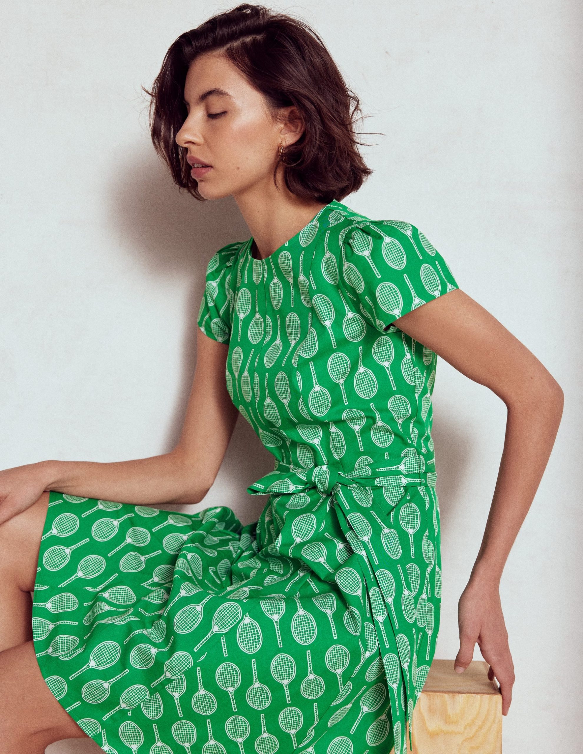 Imo Cotton Godet Short Dress-Rich Emerald. Tennis