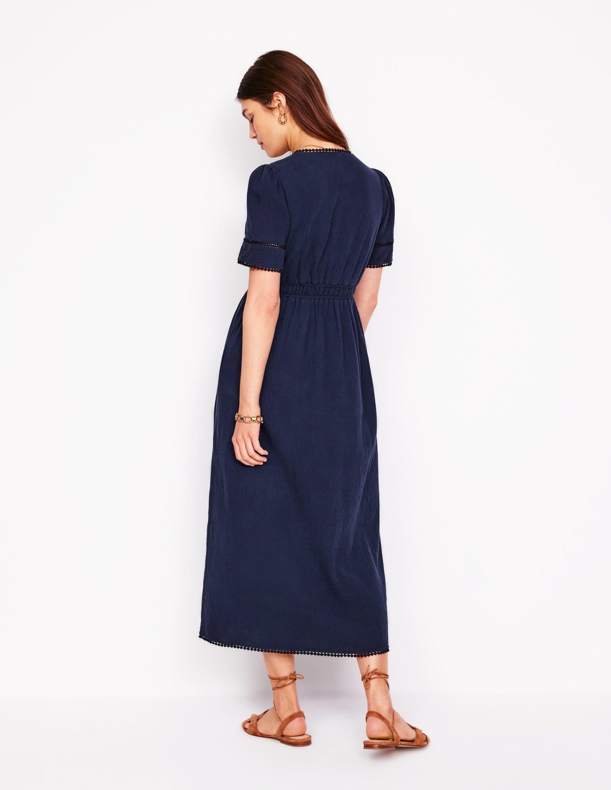 Trim Double Cloth Dress-Navy - Image 3