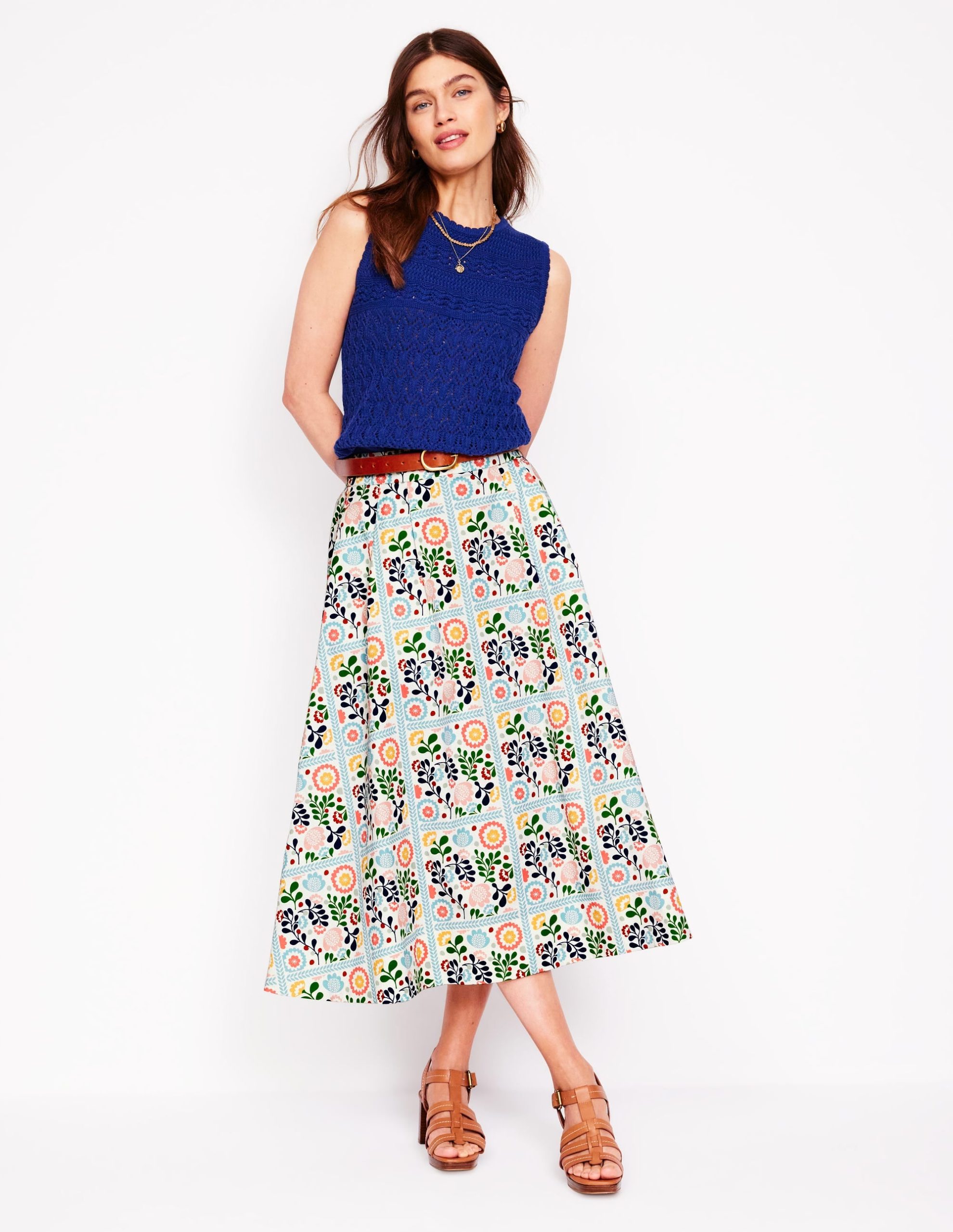 Isabella Cotton Sateen Skirt-Multi. Vine Tile