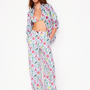 Westbourne Linen Pants-Ivory. Tropical Bonanza Vine