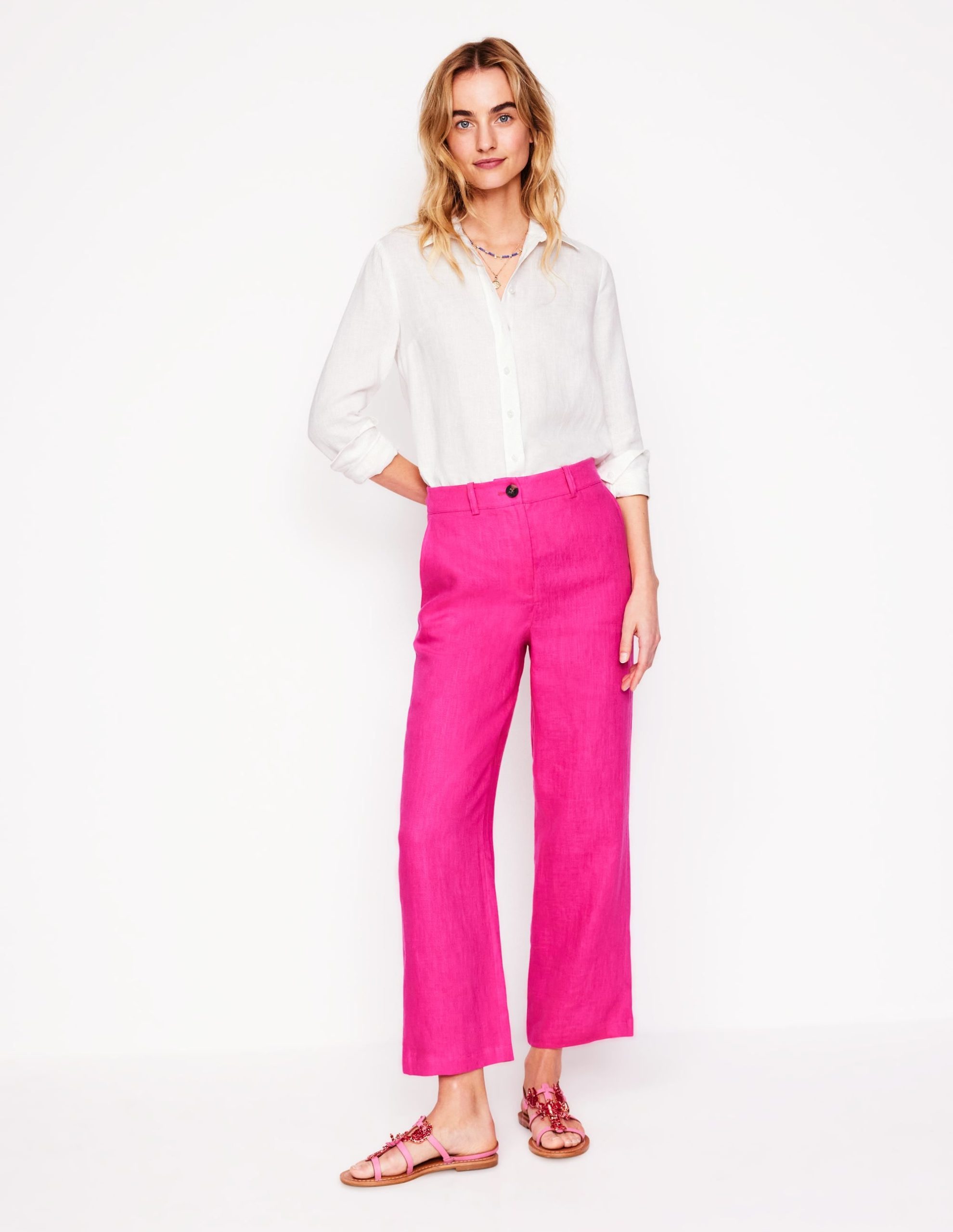 Westbourne Crop Linen Pants-Pink Peony