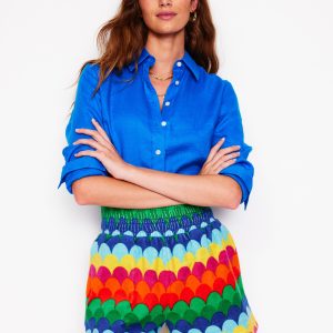 Smocked Towelling Short-Multi. Scallop Stripe