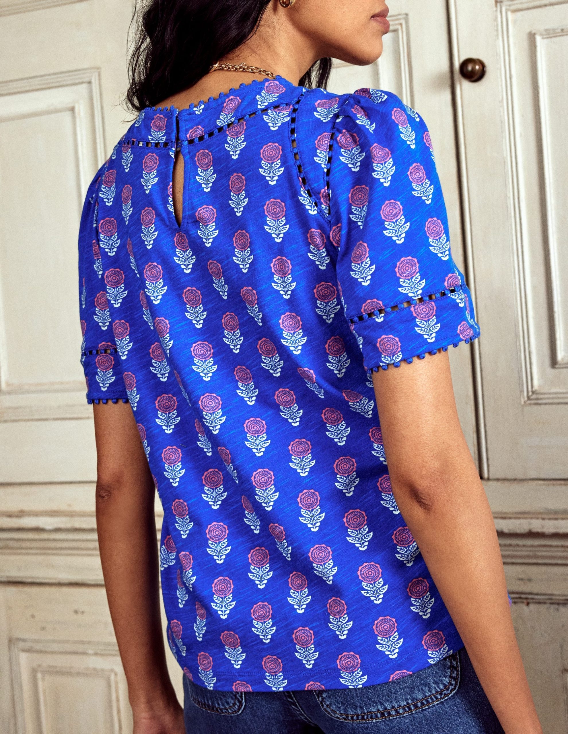 Mila Trim Detail Top-Gallery Blue. Dahlia Sprig - Image 3