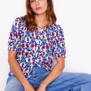 Isla Jersey Shirt-Ivory. Floral