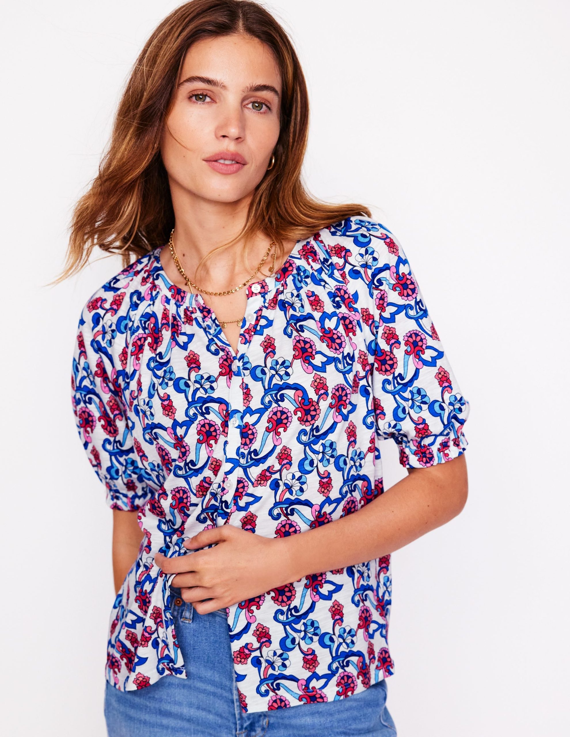 Isla Jersey Shirt-Ivory. Floral - Image 4