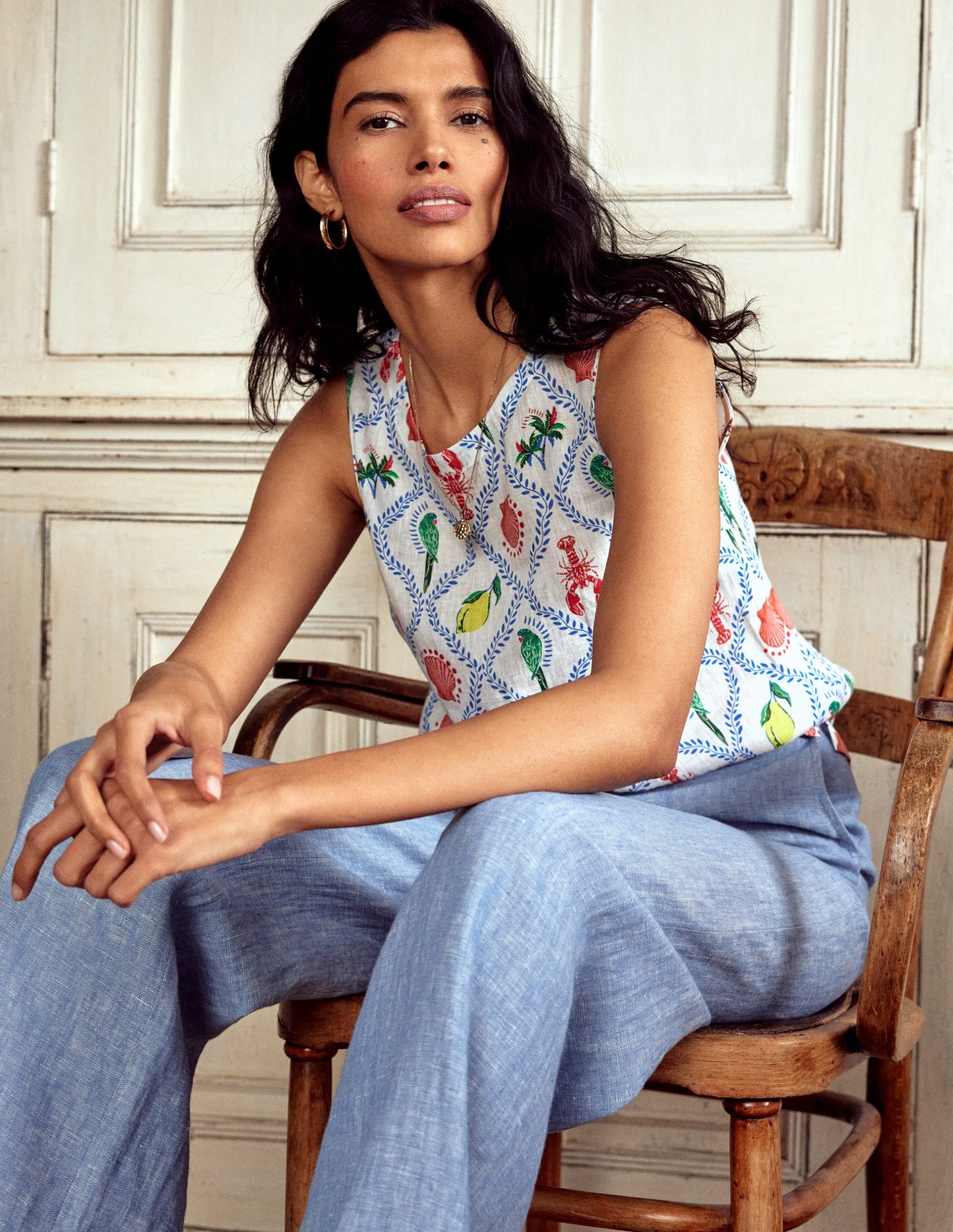 Linen Shell Top-Ivory. Tropical Bonanza