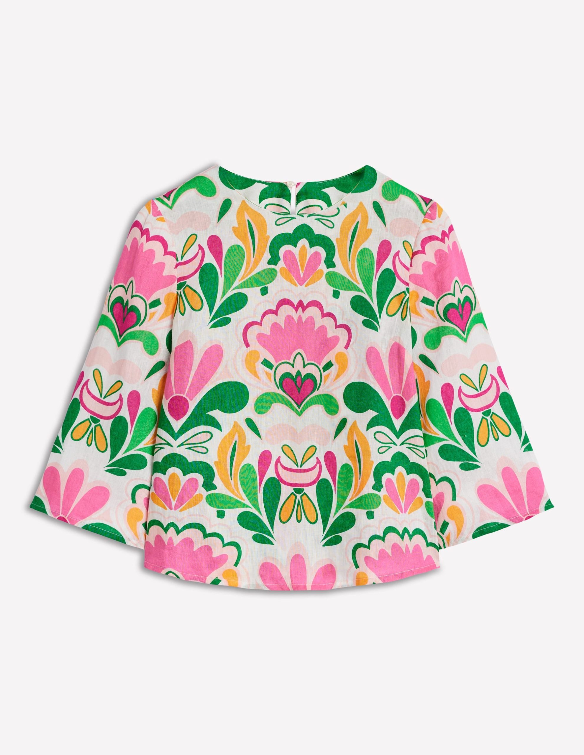 Fluted Sleeve Linen Top-Multi. Freesia Stamp - Image 6