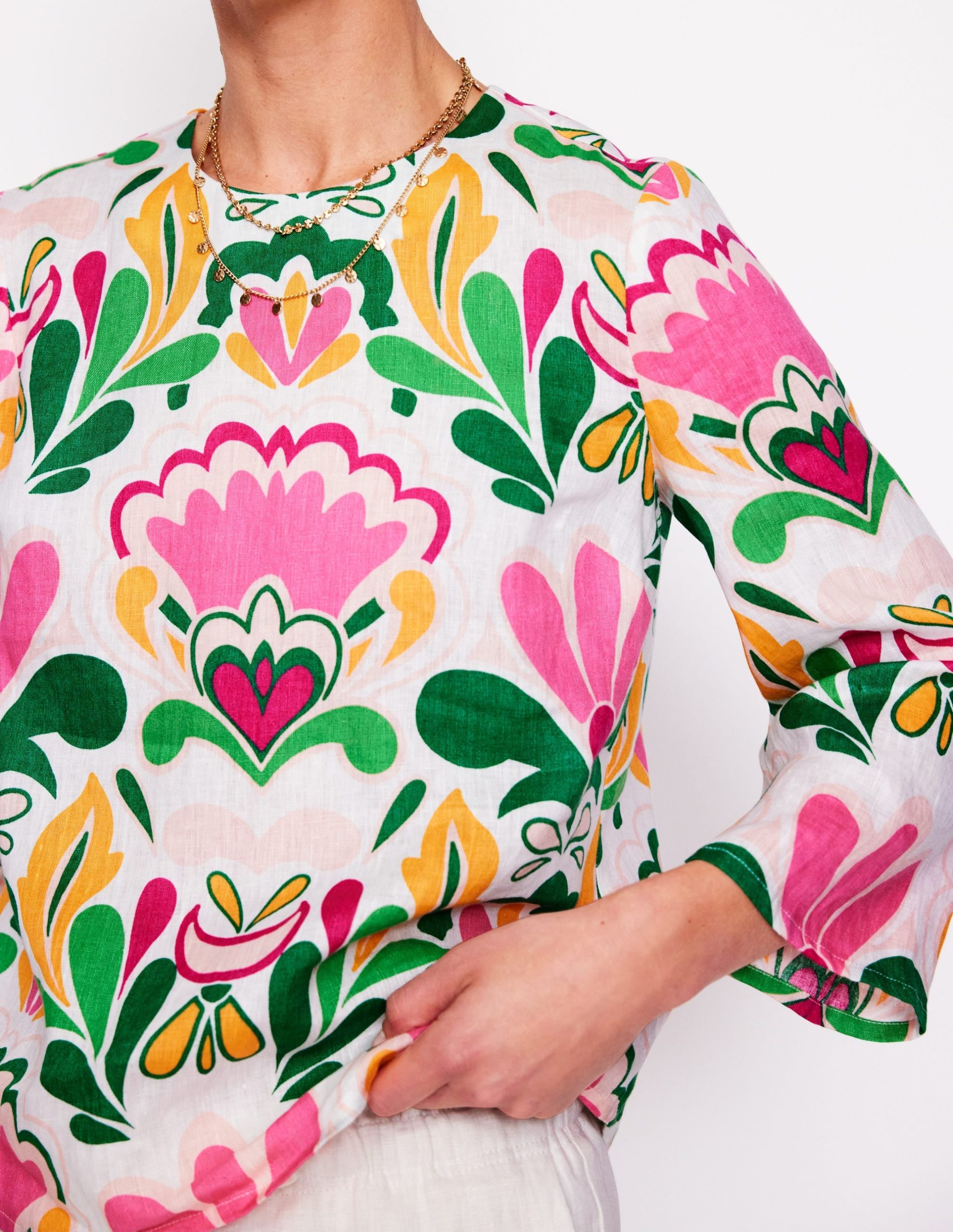 Fluted Sleeve Linen Top-Multi. Freesia Stamp - Image 3