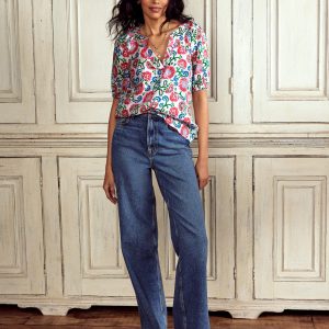 Brooke Linen Top-Ivory. Garden Vine