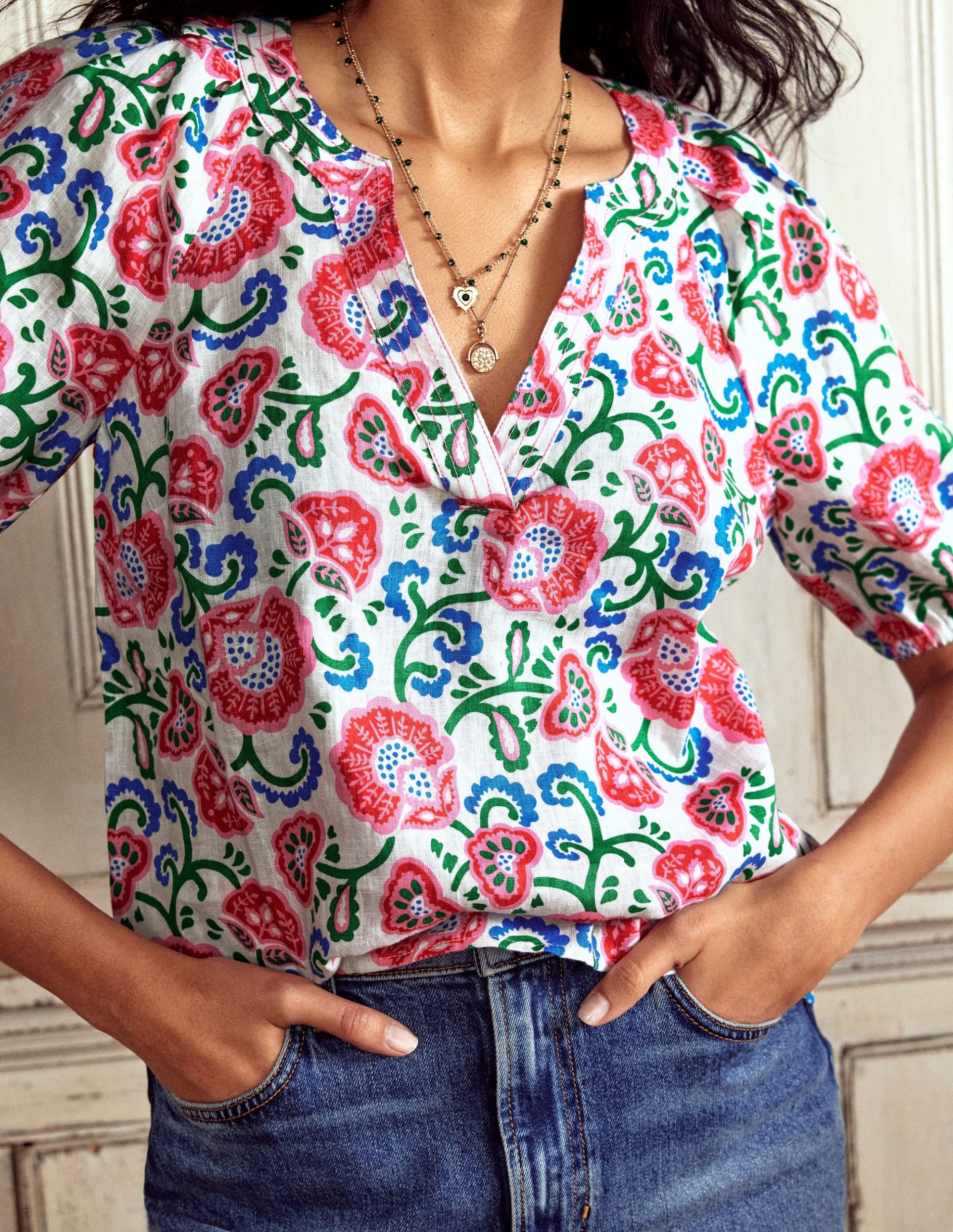 Brooke Linen Top-Ivory. Garden Vine - Image 2