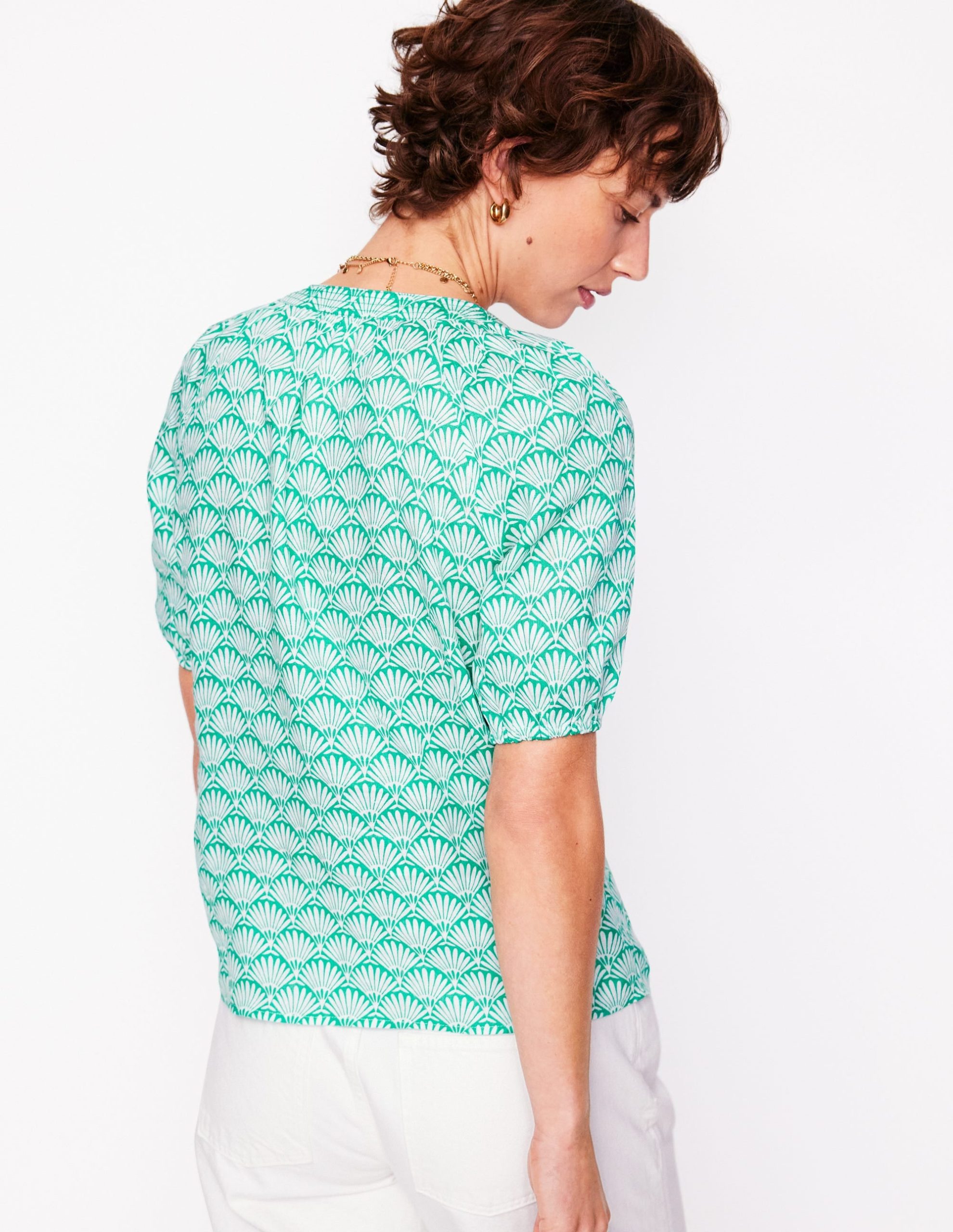 Brooke Linen Top-Aquamarine. Deco Palm - Image 4