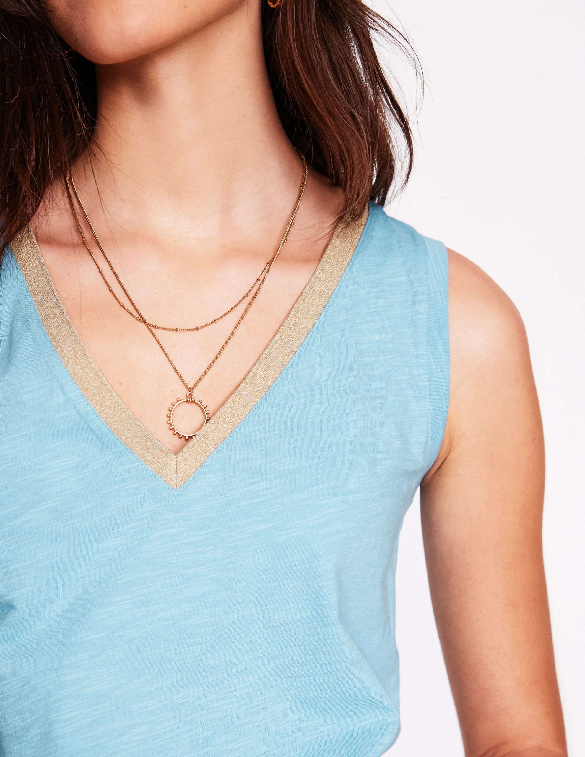 Metallic Trim V Neck Vest-Soft Blue - Image 2