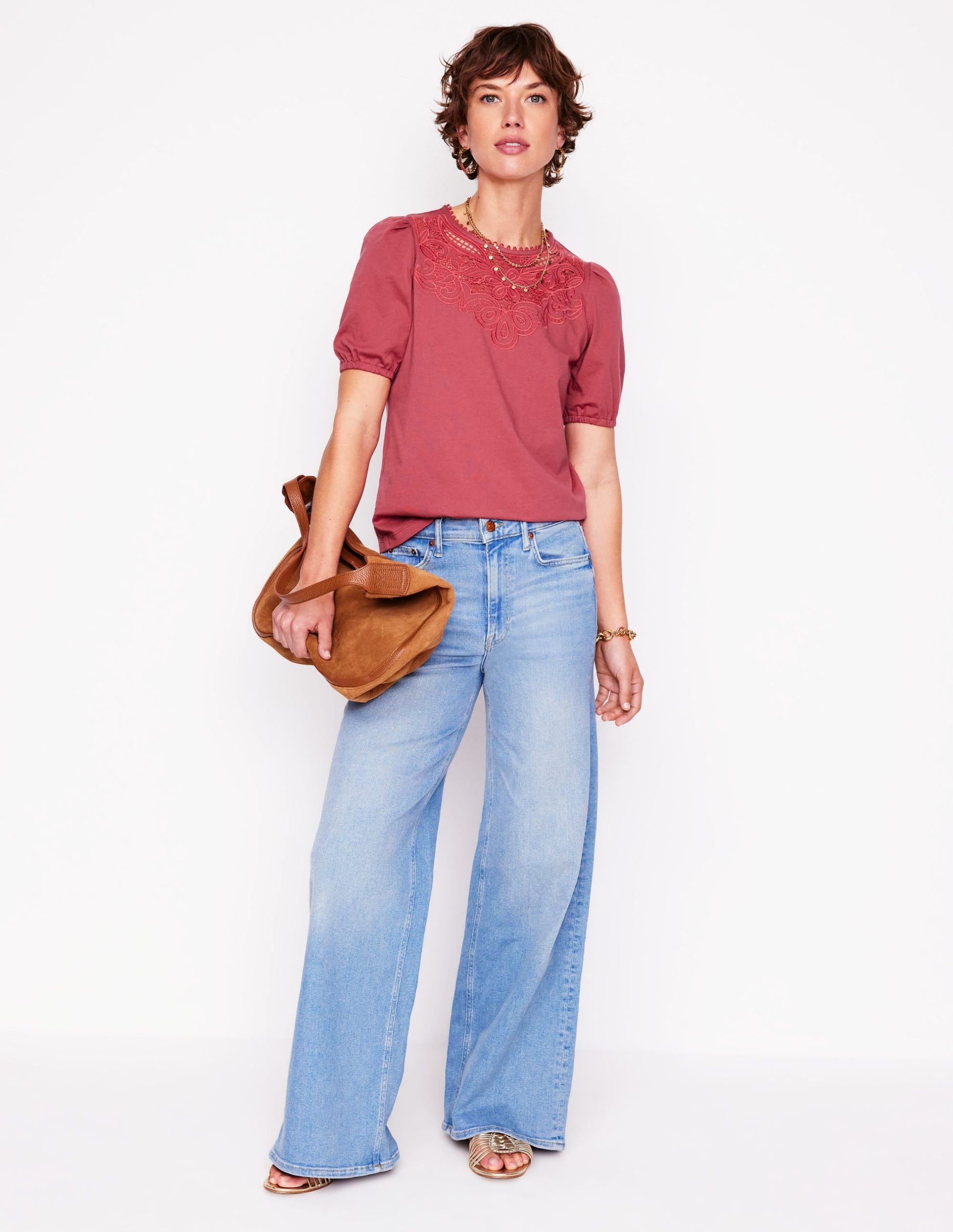 Cutwork Puff Sleeve T-Shirt-Teracotta - Image 4