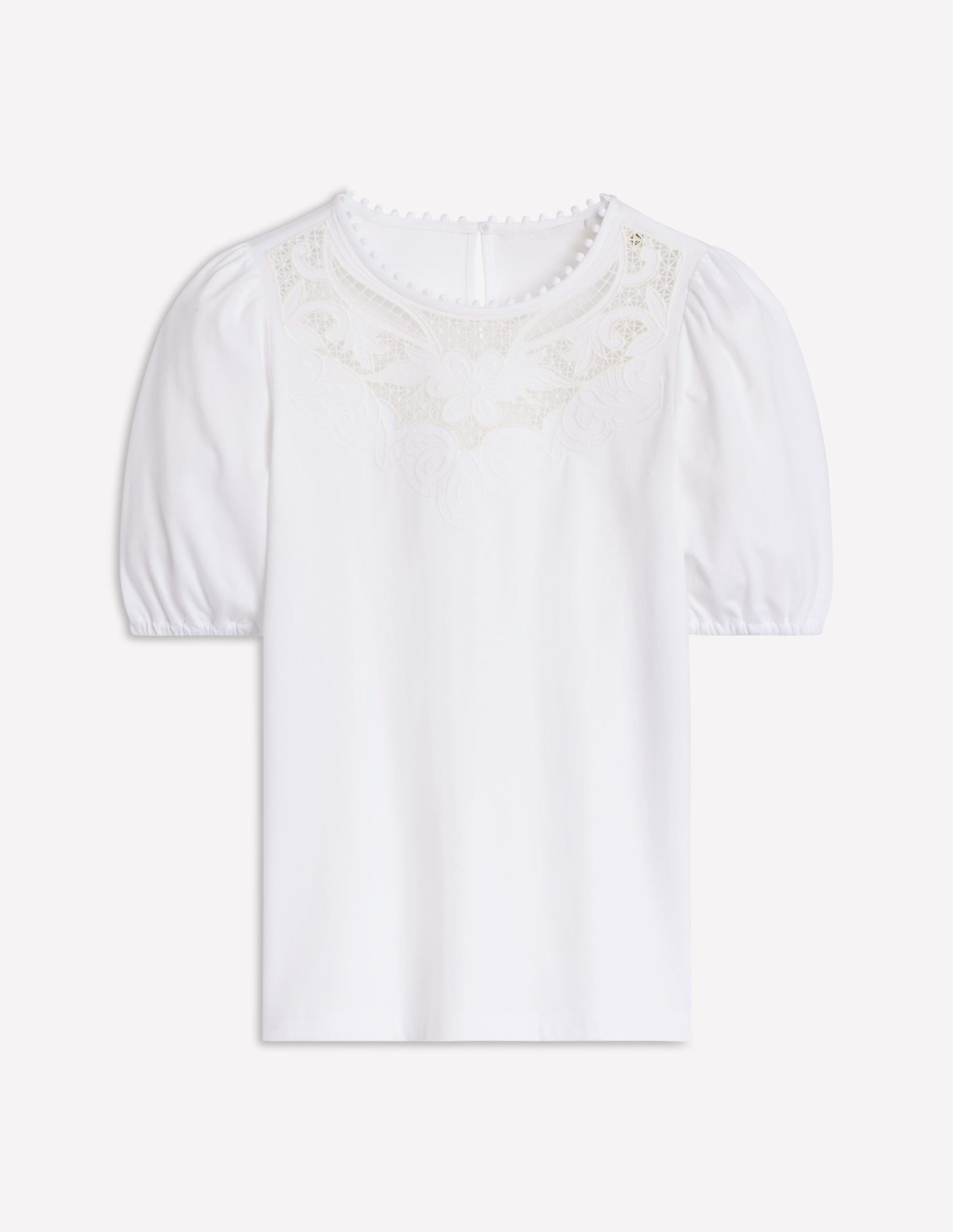 Cutwork Puff Sleeve T-Shirt-White - Image 6