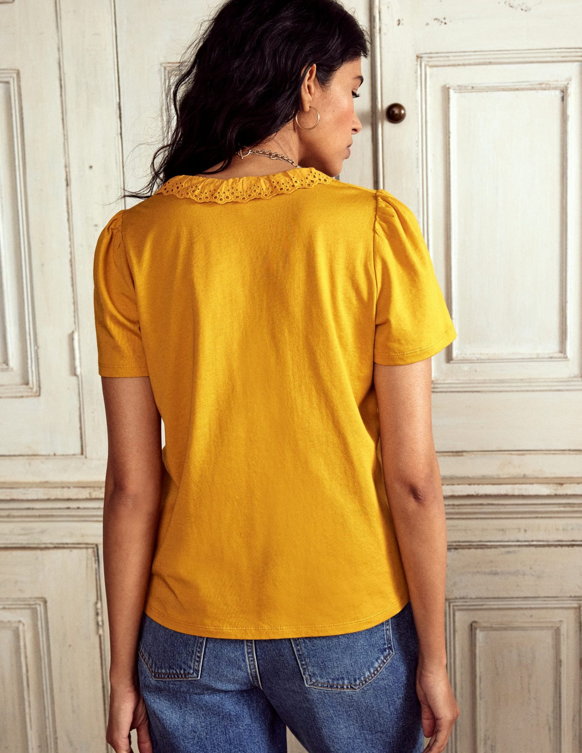 Broderie V-Neck Top-Golden Rye - Image 3