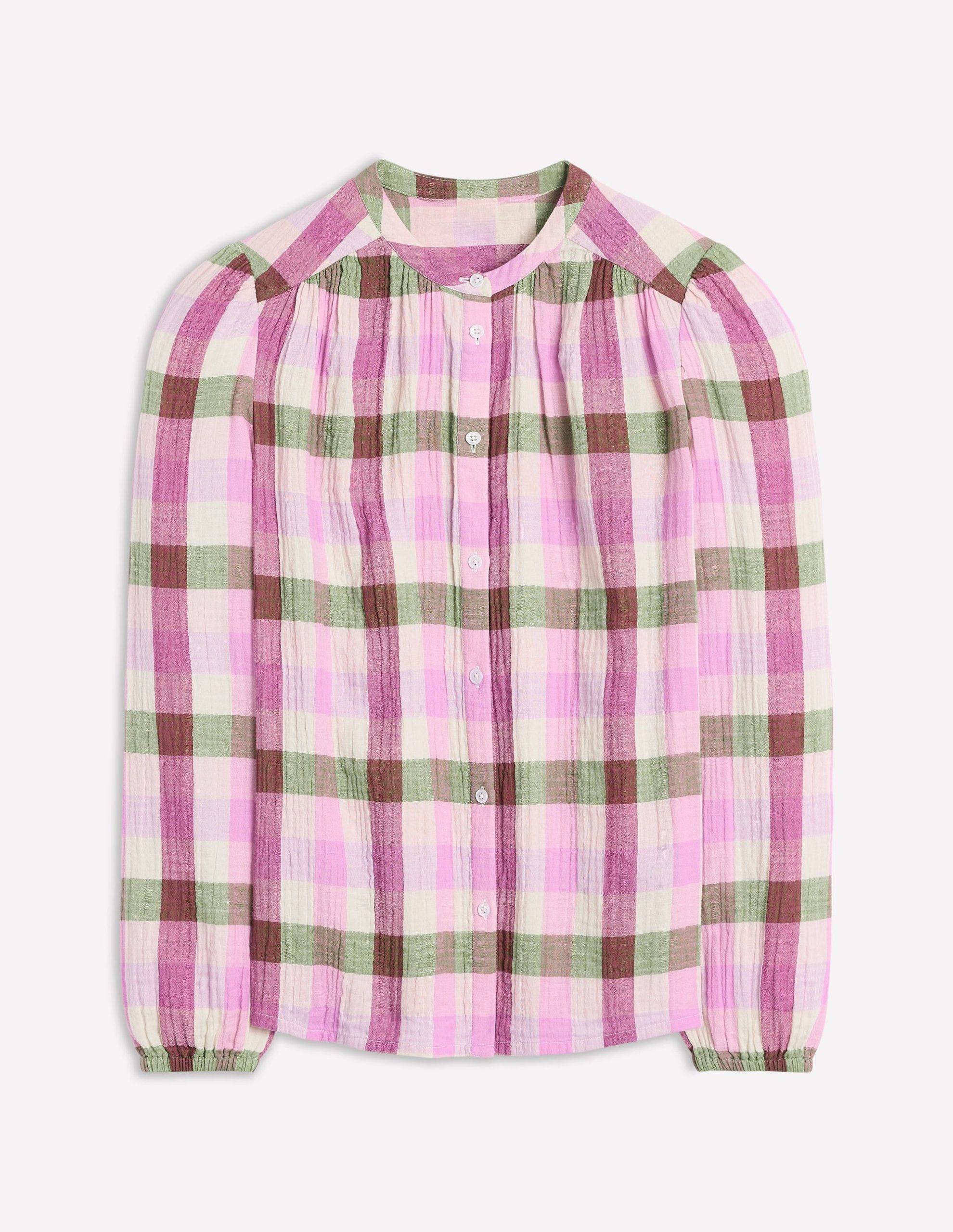 Gingham Double Cloth Top-Pink and Green Gingham - Image 6