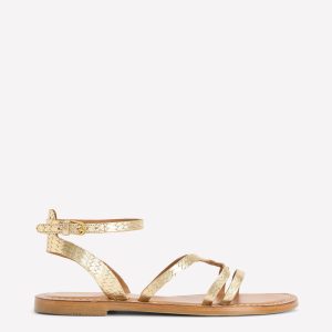 Casual Flat Sandal-Gold Woven Leather