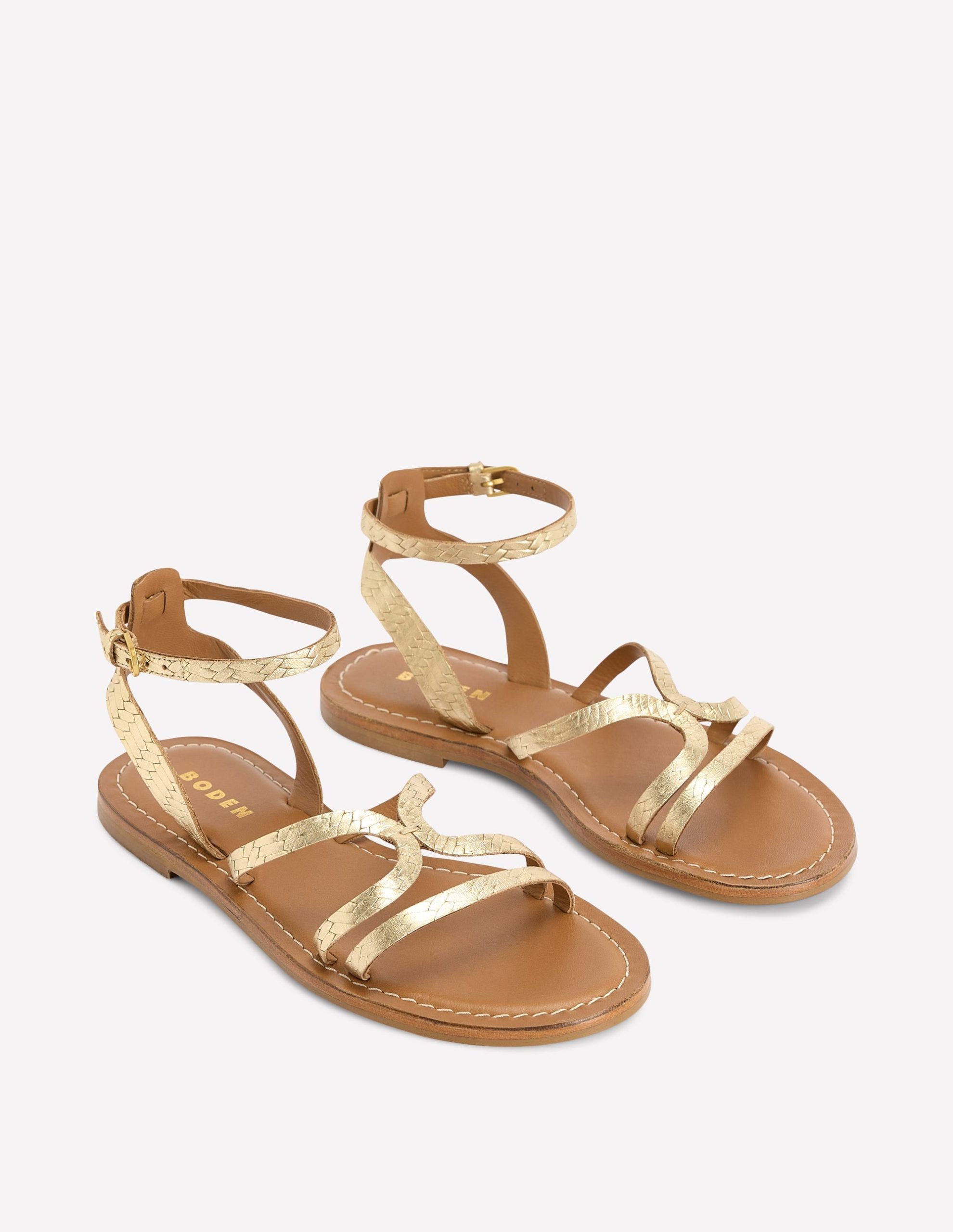 Casual Flat Sandal-Gold Woven Leather - Image 3