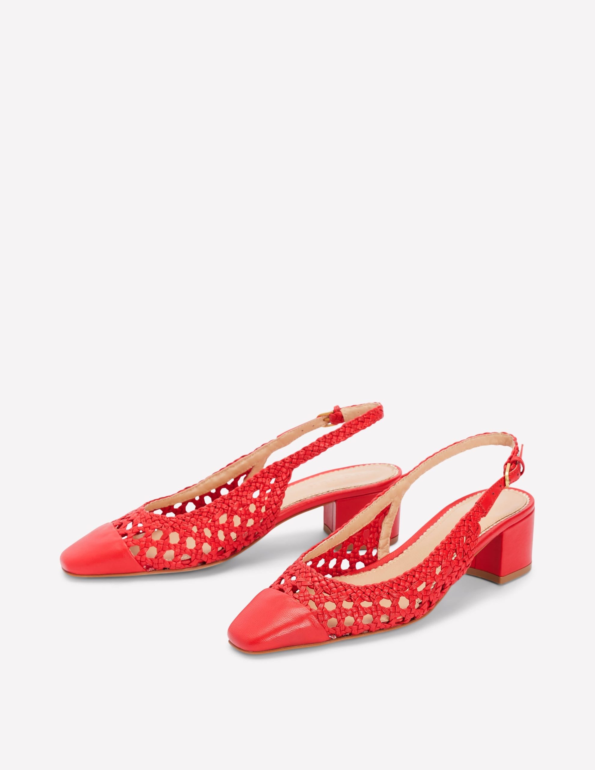 Ailsa Block Heel Slingbacks-Post Box Red Woven - Image 3