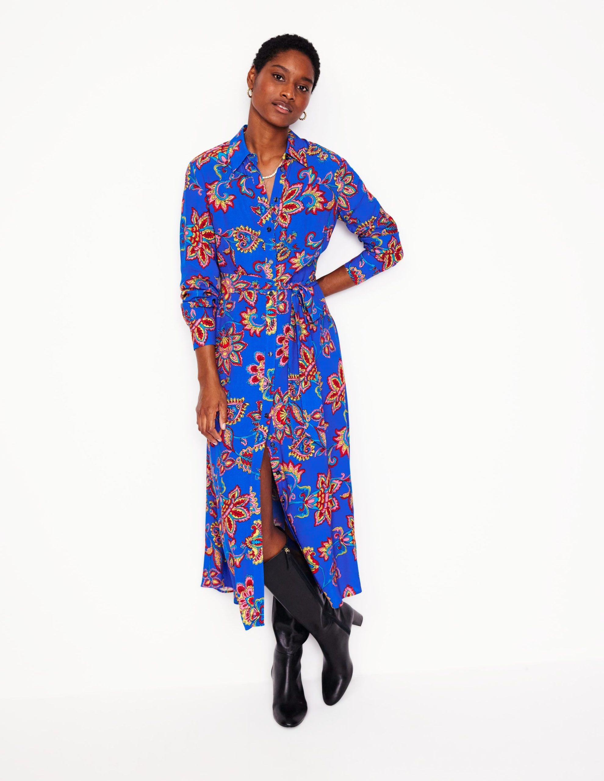 Kate Midi Shirt Dress-Gallery Blue. Whimsical Vine - Image 4