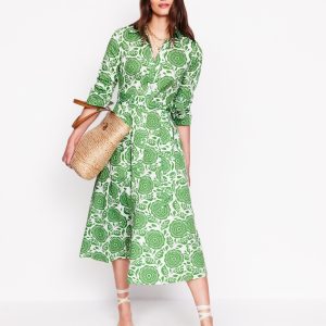 Amy Cotton Midi Shirt Dress-Paradise Green. Dahlia Stamp