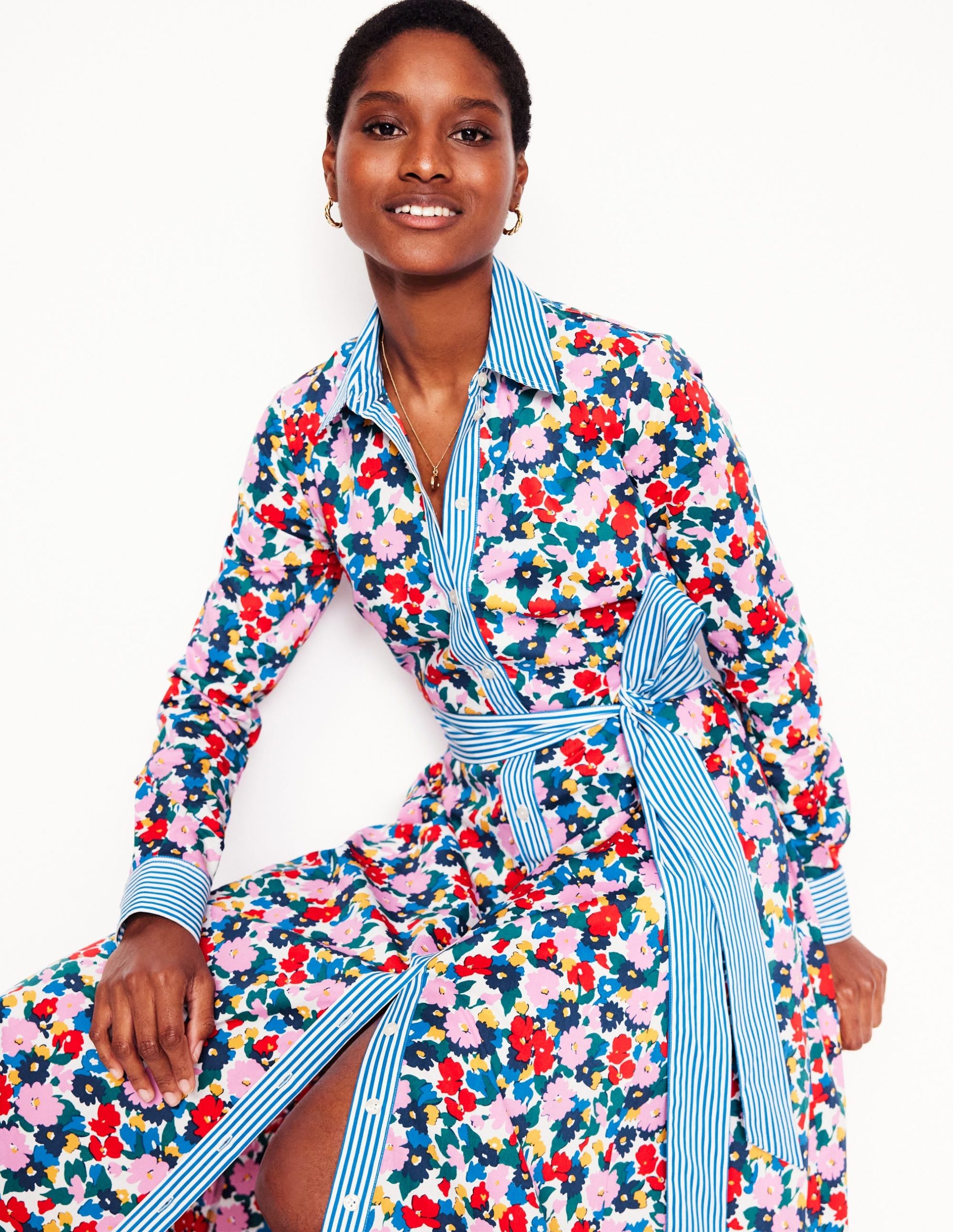 Amy Cotton Midi Shirt Dress-Multi. Painterly Meadow