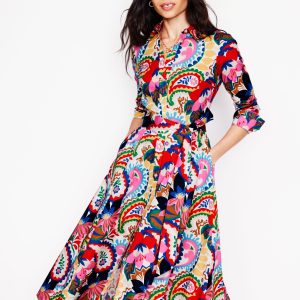 Amy Cotton Midi Shirt Dress-Ivory. Botanical Paisley