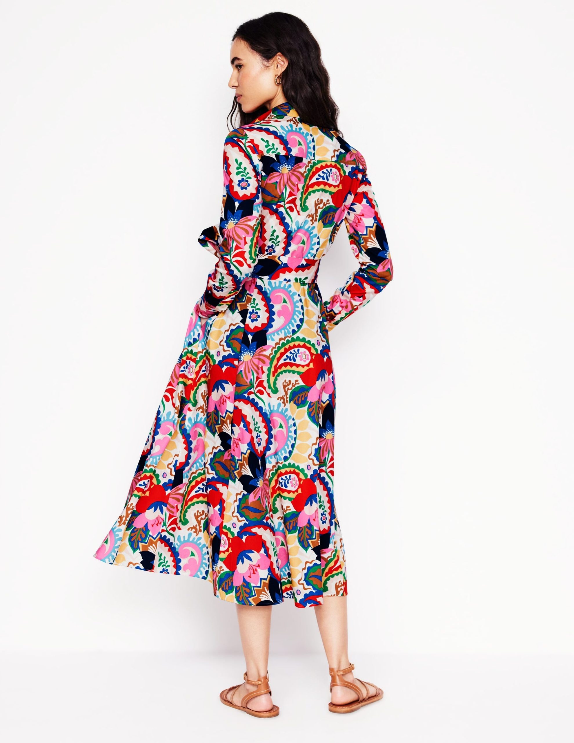 Amy Cotton Midi Shirt Dress-Ivory. Botanical Paisley - Image 4