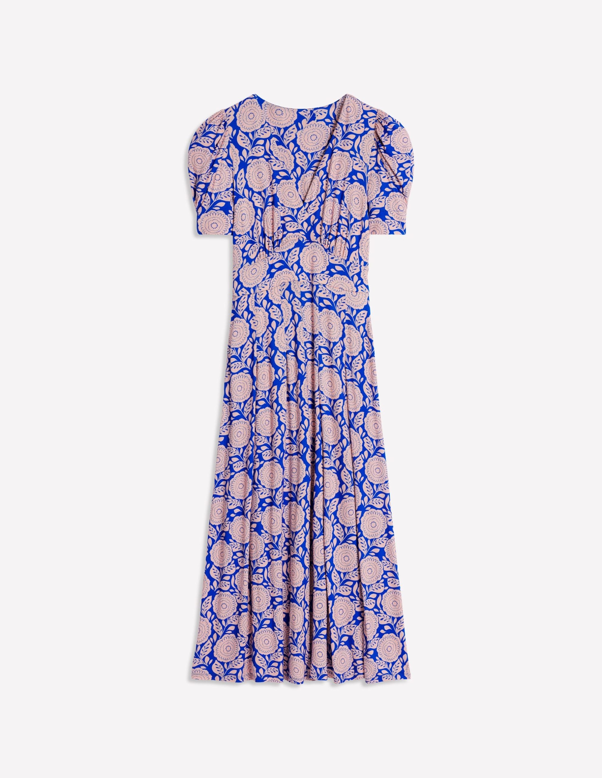 Kristen Pleated Jersey Dress-Chintz Rose. Dahlia Stamp - Image 6