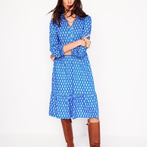 Jemima Tiered Jersey Dress-Gallery Blue. Camellia Stamp