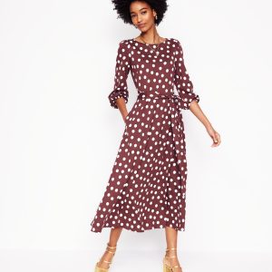 Leandra Jersey Midi Dress-Chestnut. Abstract Dot