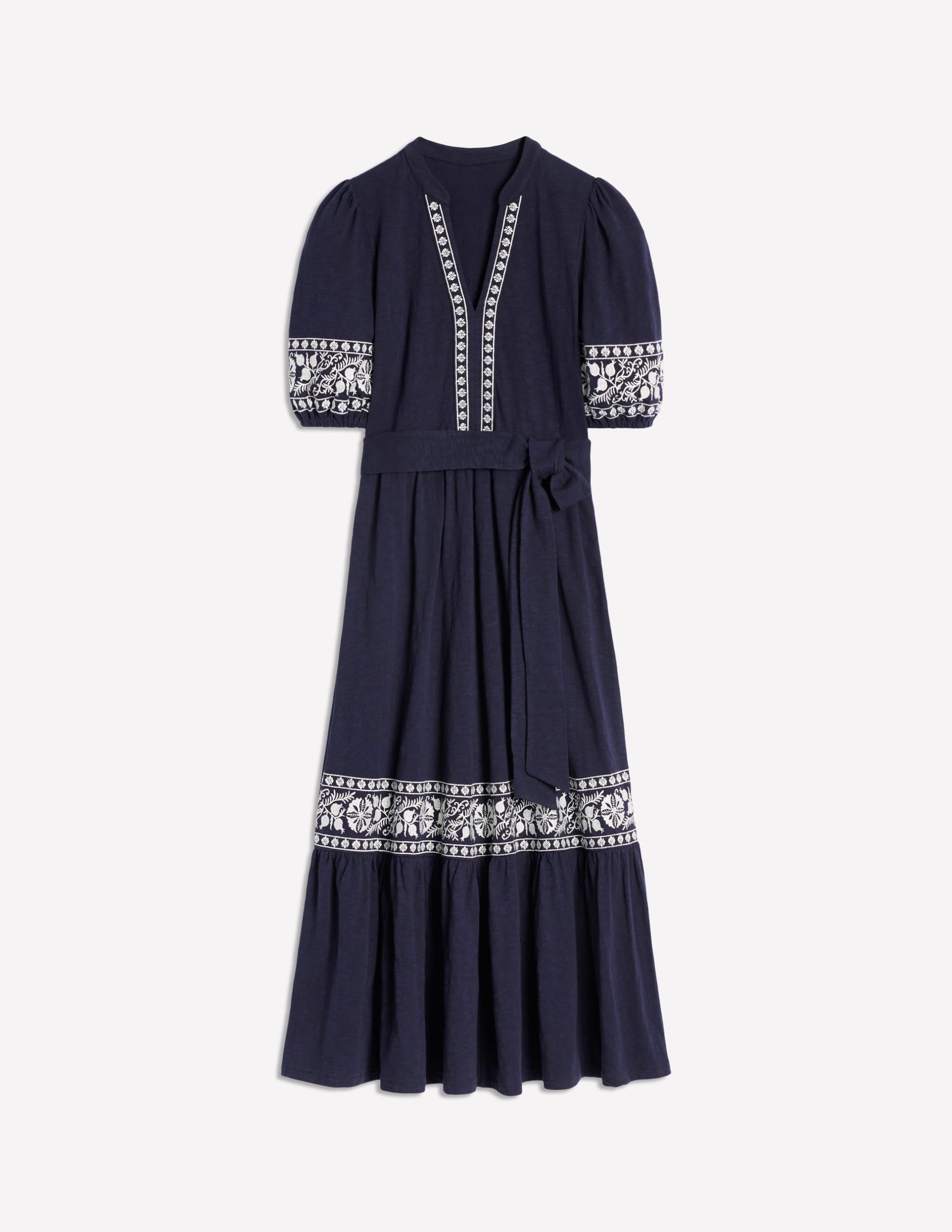 Amara Embroidered Jersey Dress-Navy Embroidery - Image 6
