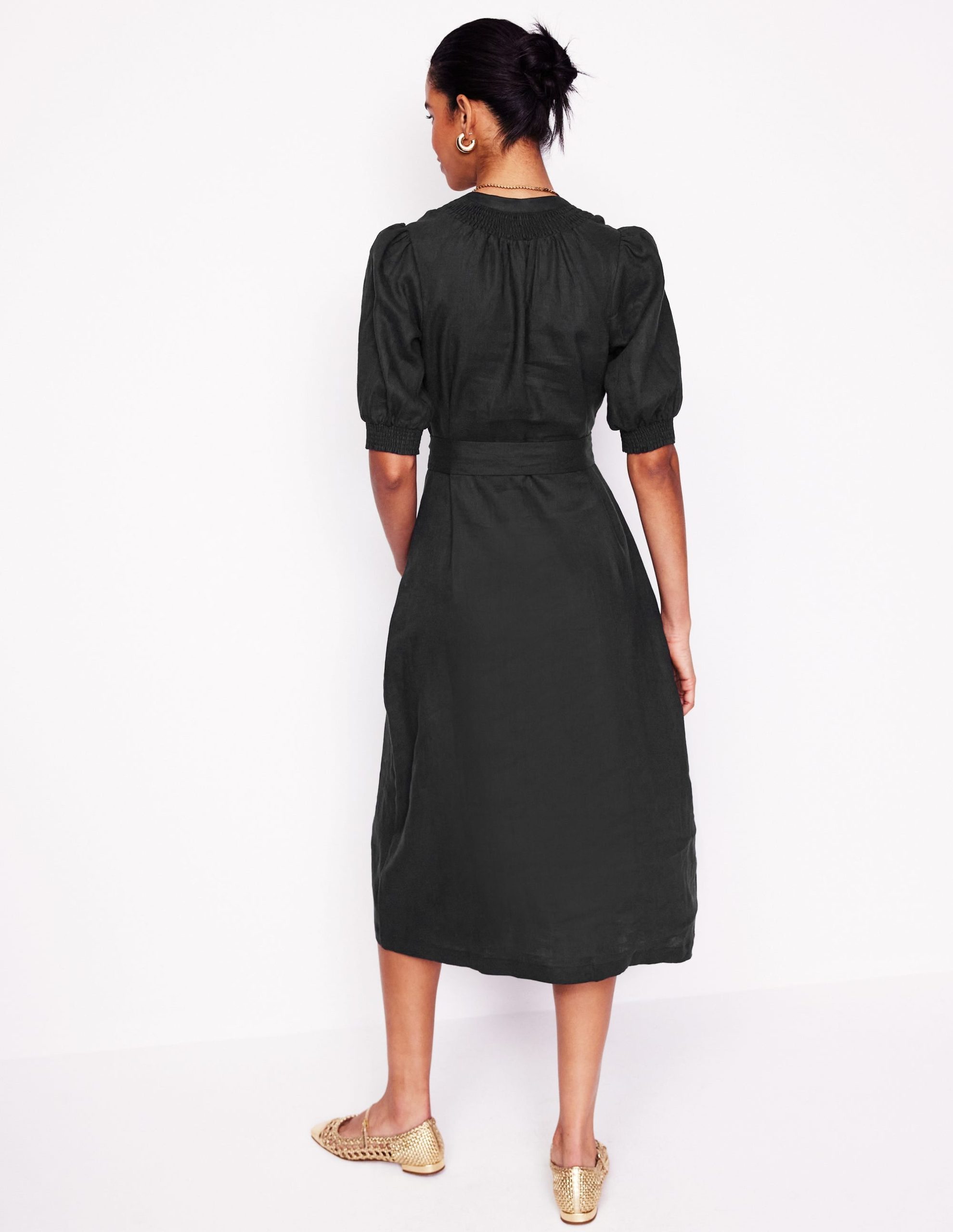 Ada Linen Midi Dress-Black - Image 4