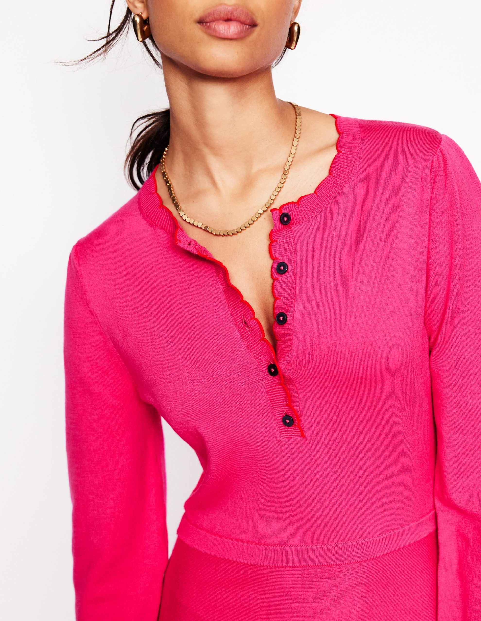 Scallop Henley Knitted Dress-Pink Peony - Image 2