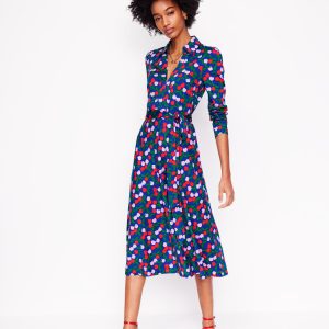 Imogen Collared Jersey Dress-Bright Blue. Cherry Cascade