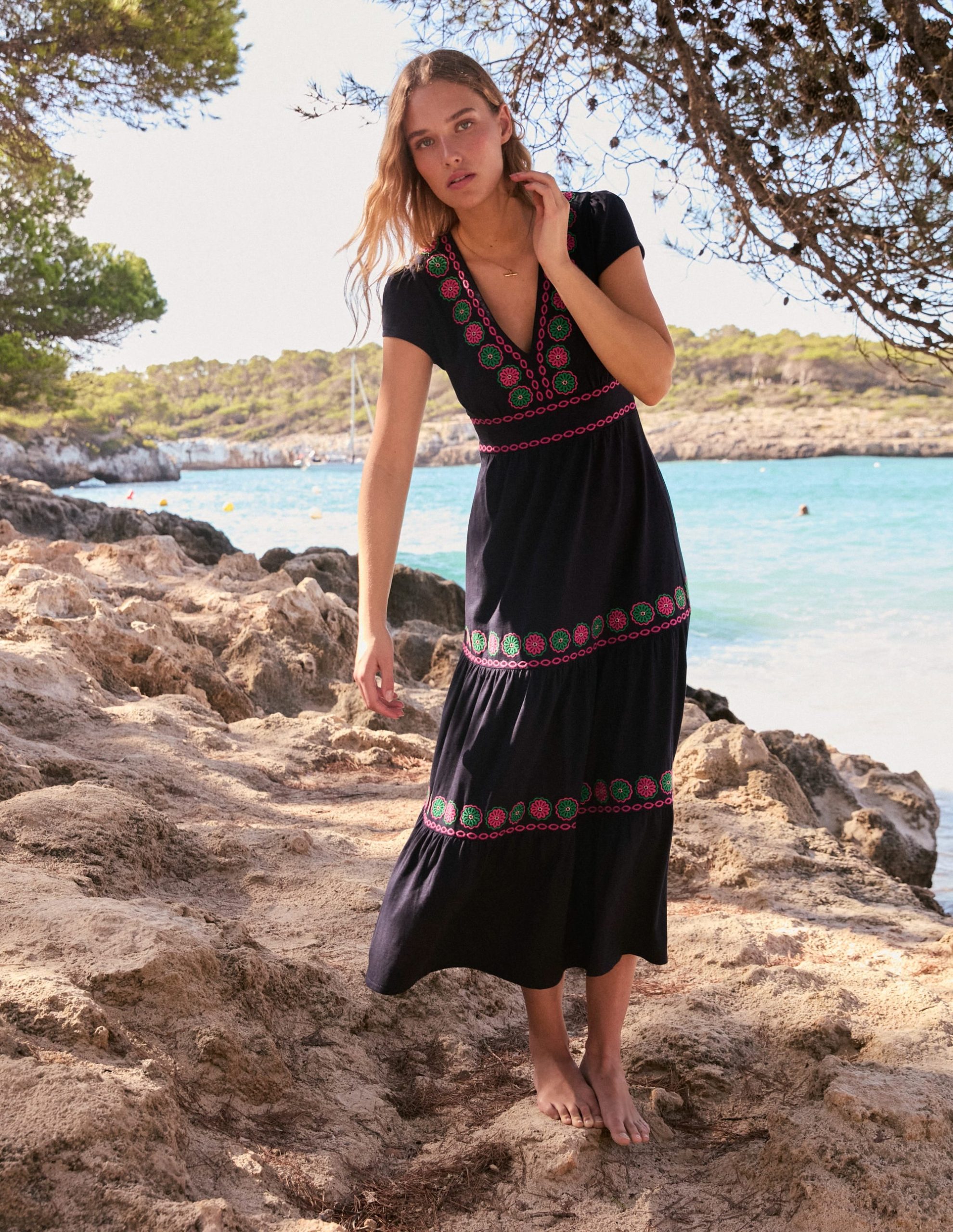 Eloise Embroidered Midi Dress-Navy - Image 2