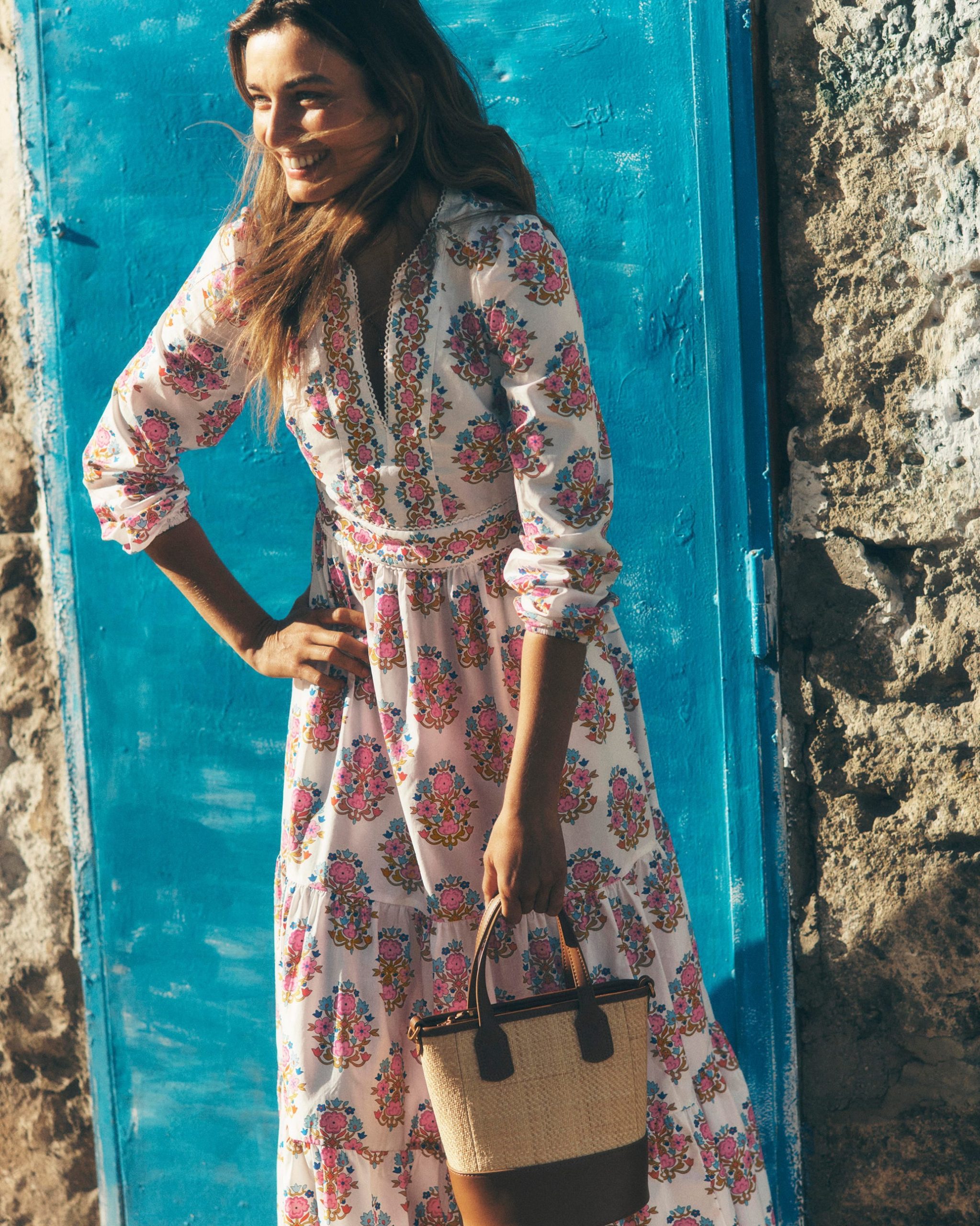 Violet Midi Dress-Ivory. Wildflower Stamp - Image 6