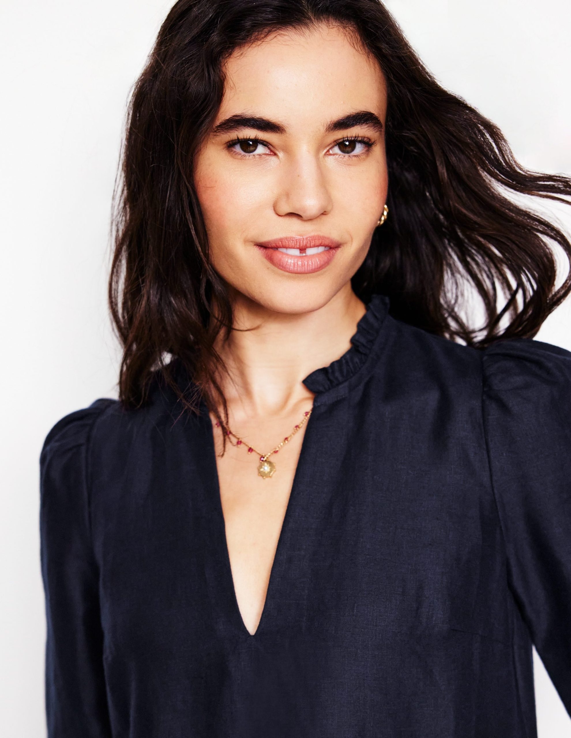 Esme Linen Mini Dress-Navy - Image 2