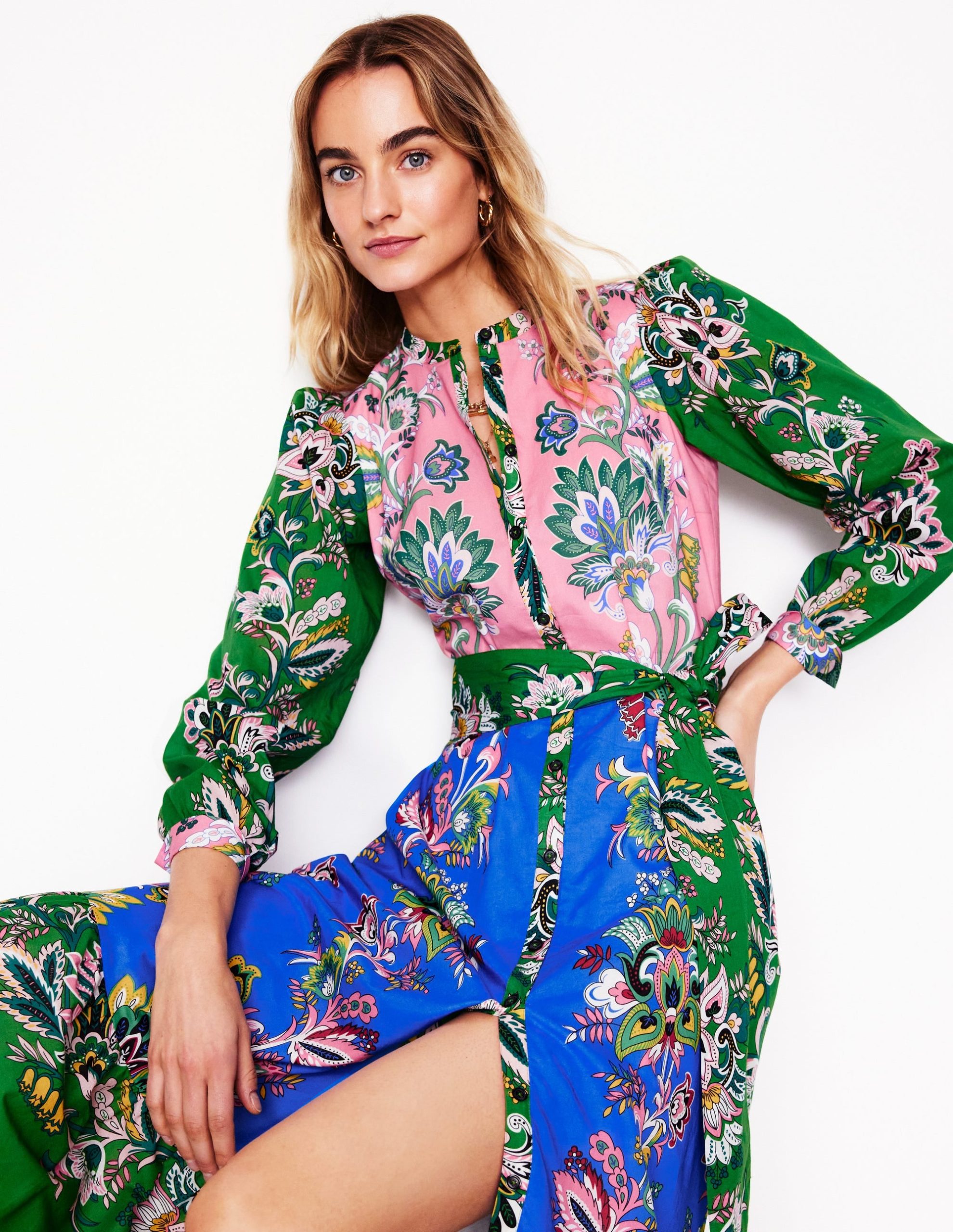 Mia Tiered Shirt Dress-Multi. Botanica Terrace