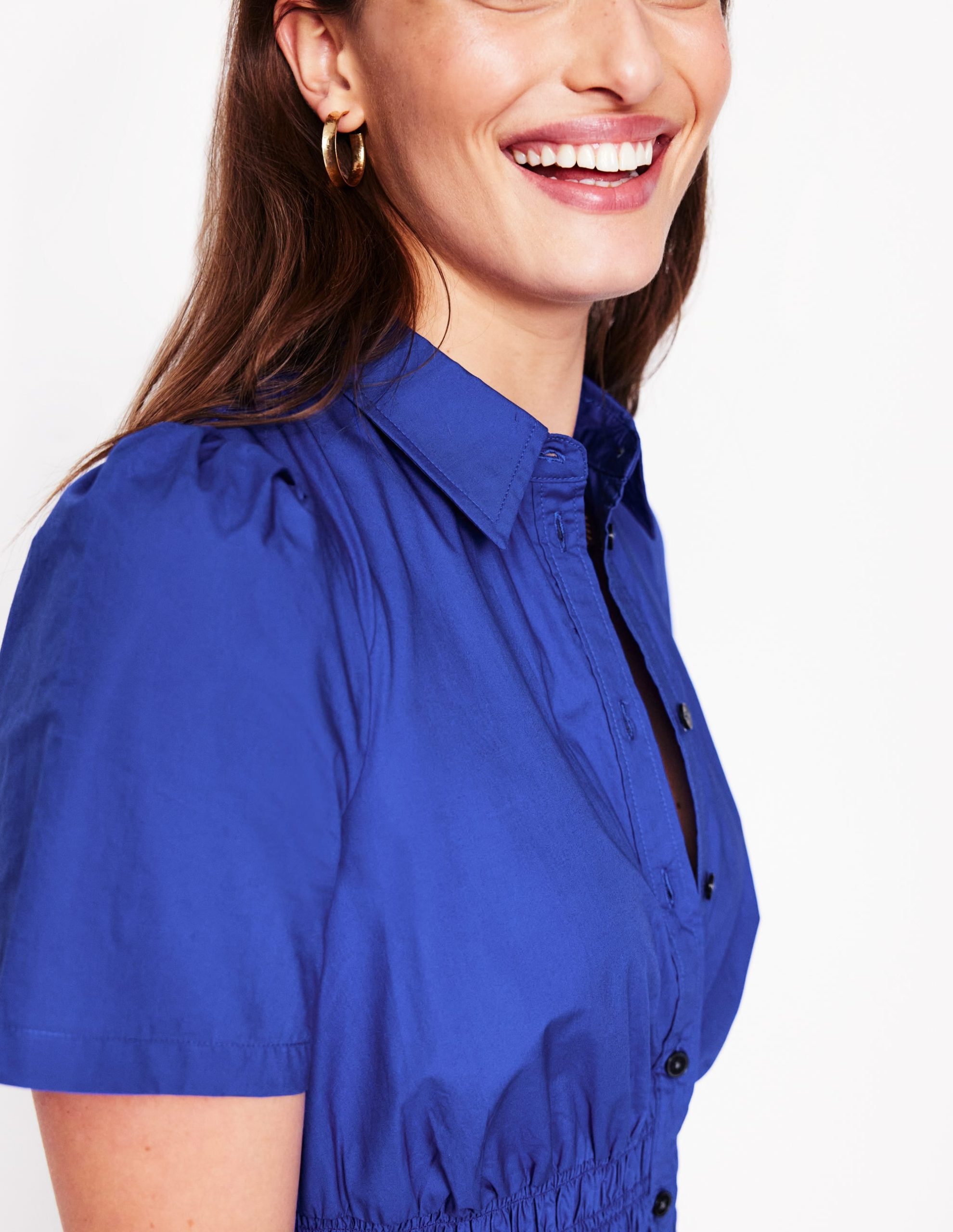 Jane Smocked Shirt Dress-Bright Blue - Image 3