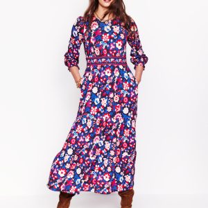 Tabitha Tiered Jersey Dress-College Navy. Garden Vine