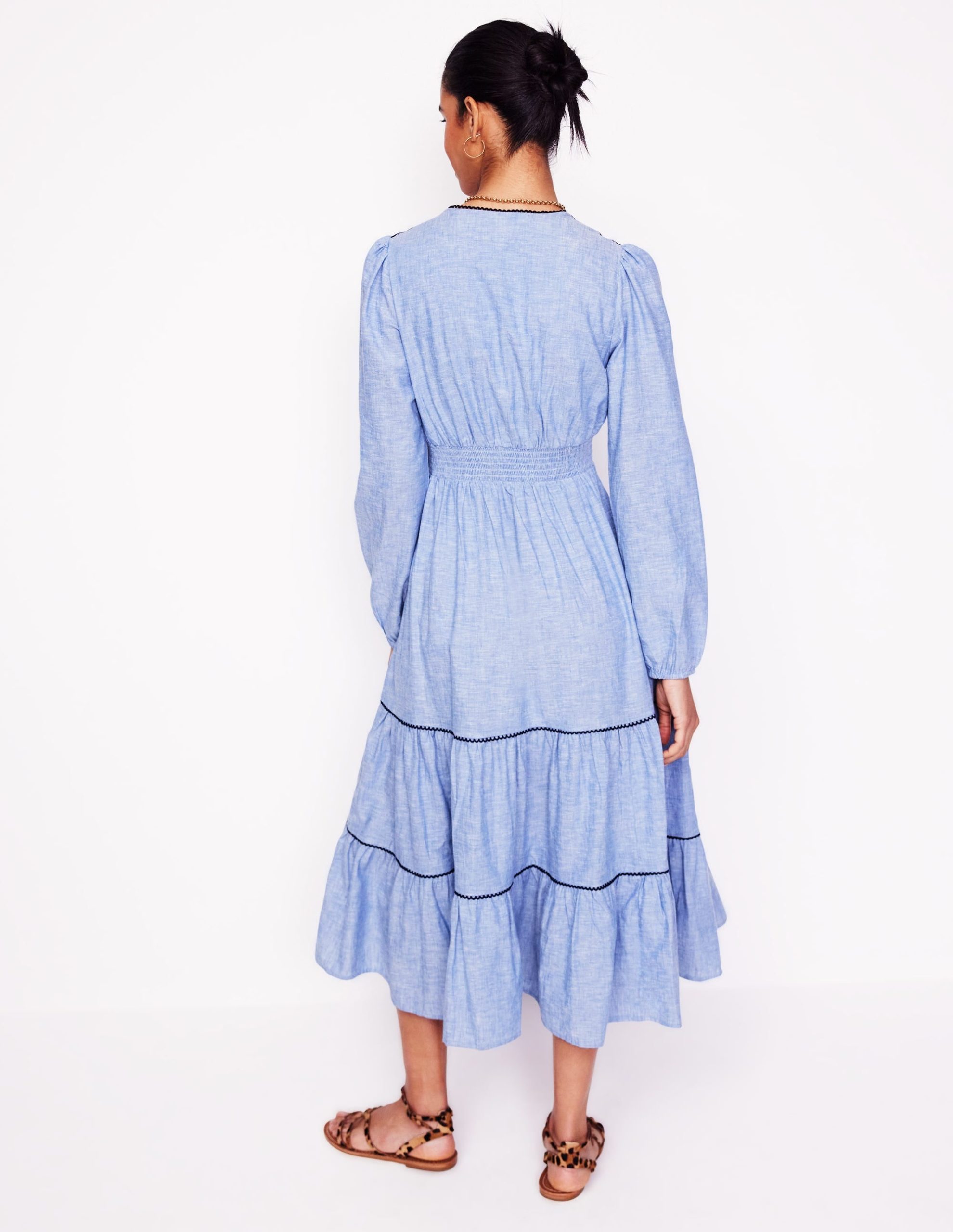 Violet Linen Blend Midi Dress-Chambray - Image 3