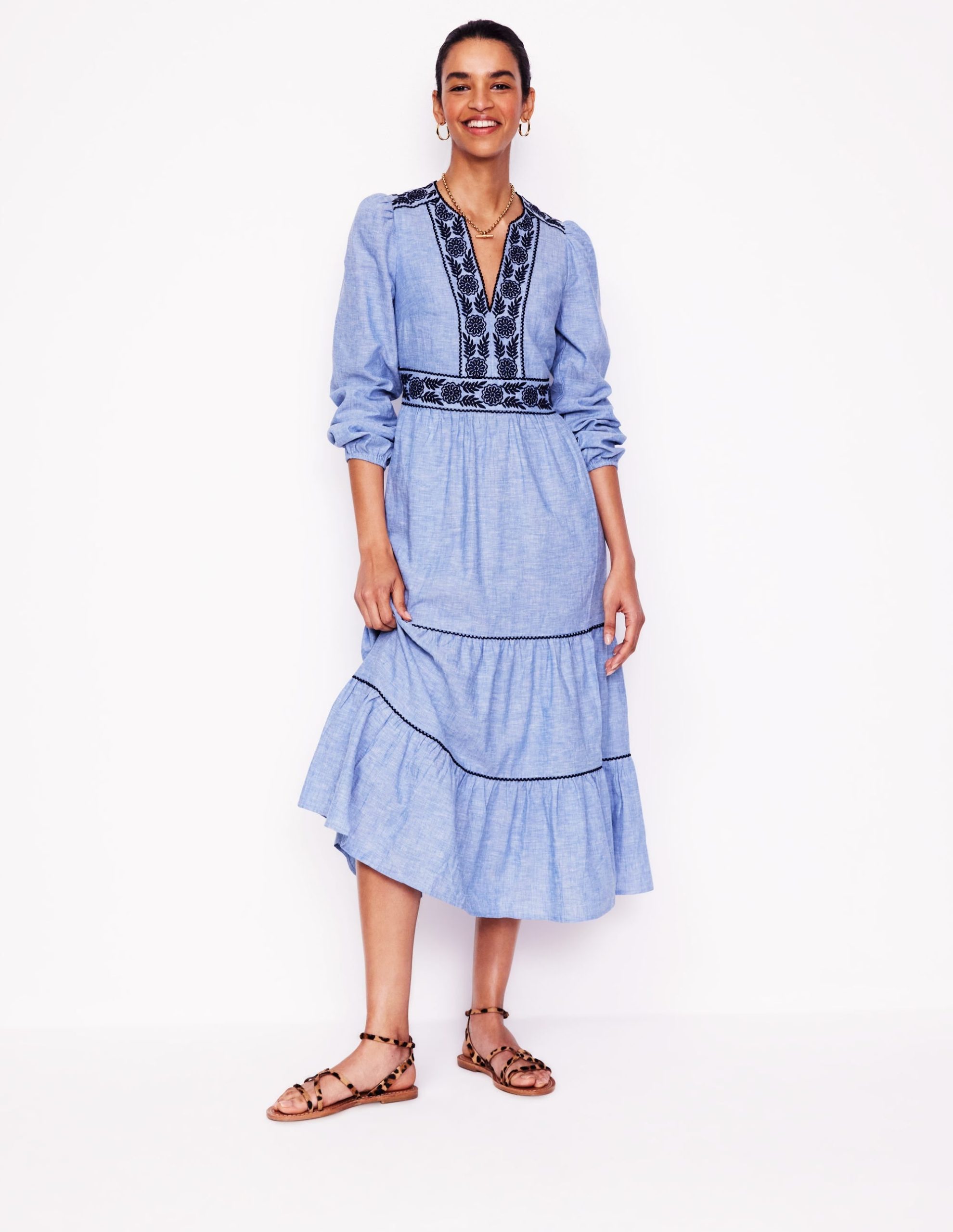 Violet Linen Blend Midi Dress-Chambray - Image 4