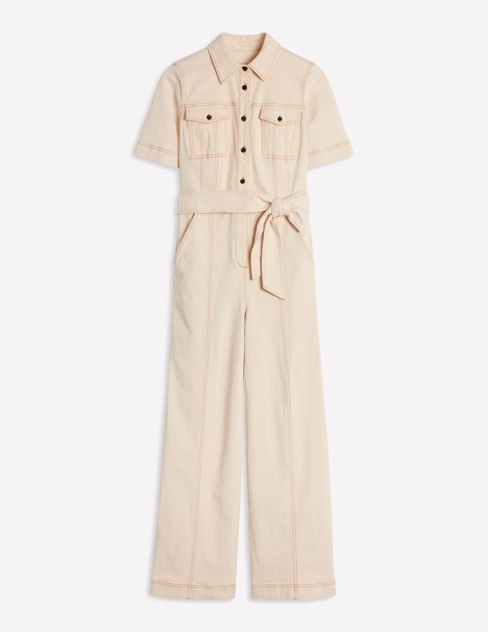 Short Sleeve Denim Jumpsuit-Ecru - Image 6