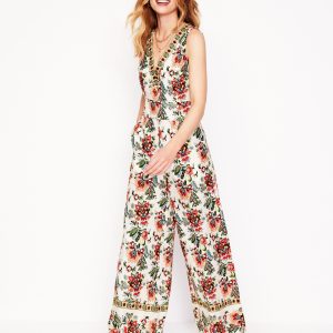V-Neck Linen Jumpsuit-Ivory. Botanica Terrace