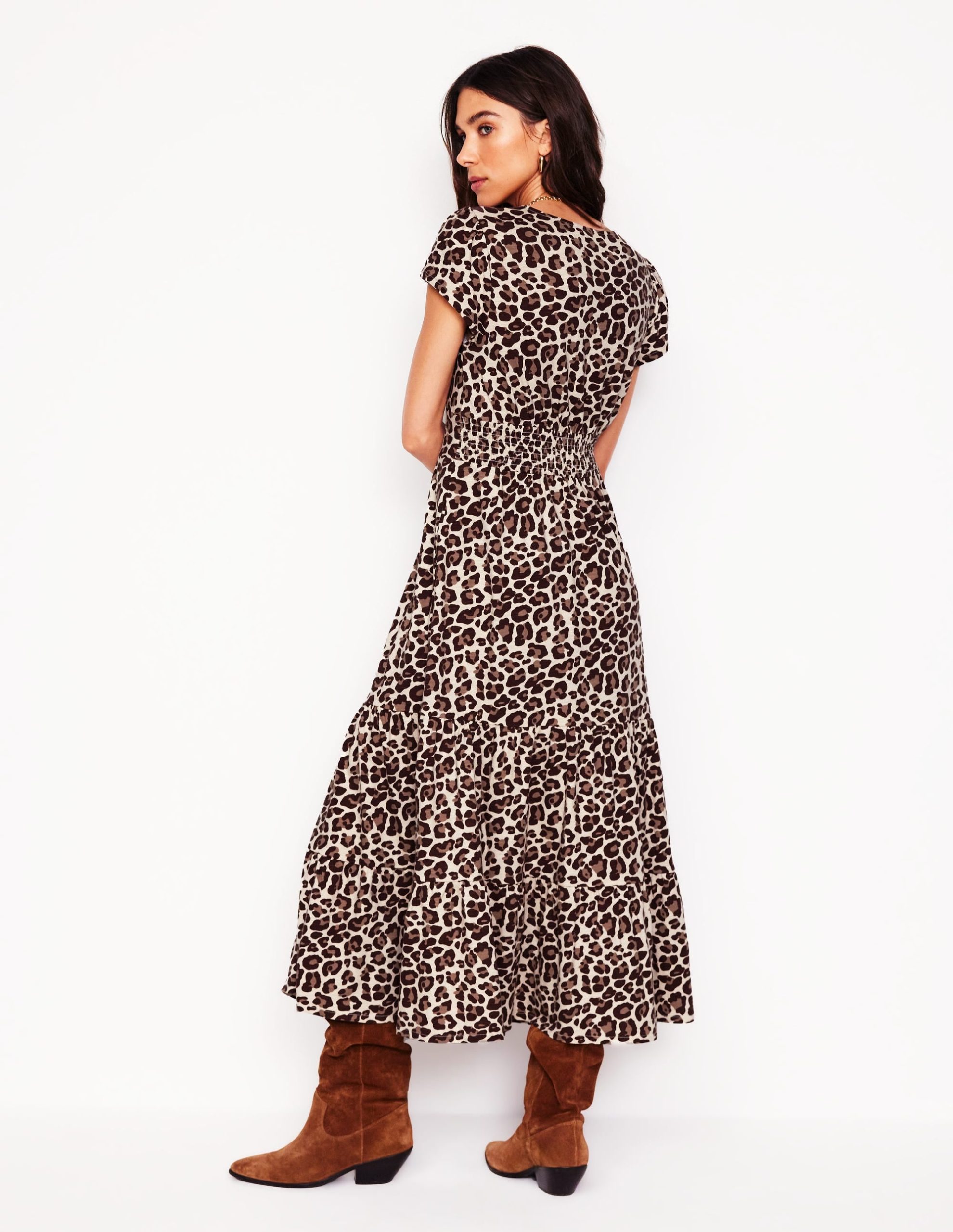 Eloise Tiered Jersey Dress-Cheetah Pop - Image 3