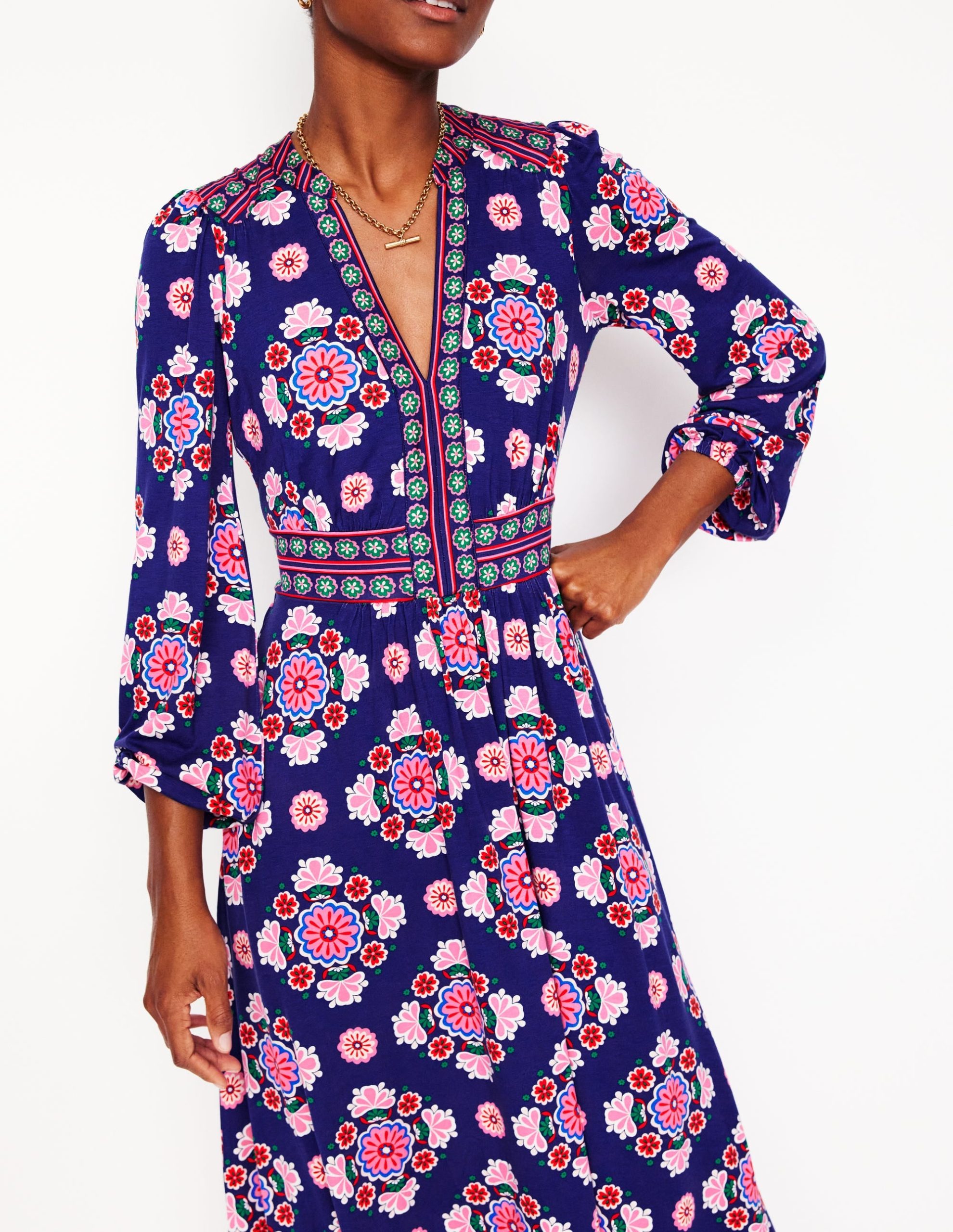 Lily Long Sleeve Midi Dress-Starboard Blue. Meadow Posy - Image 2