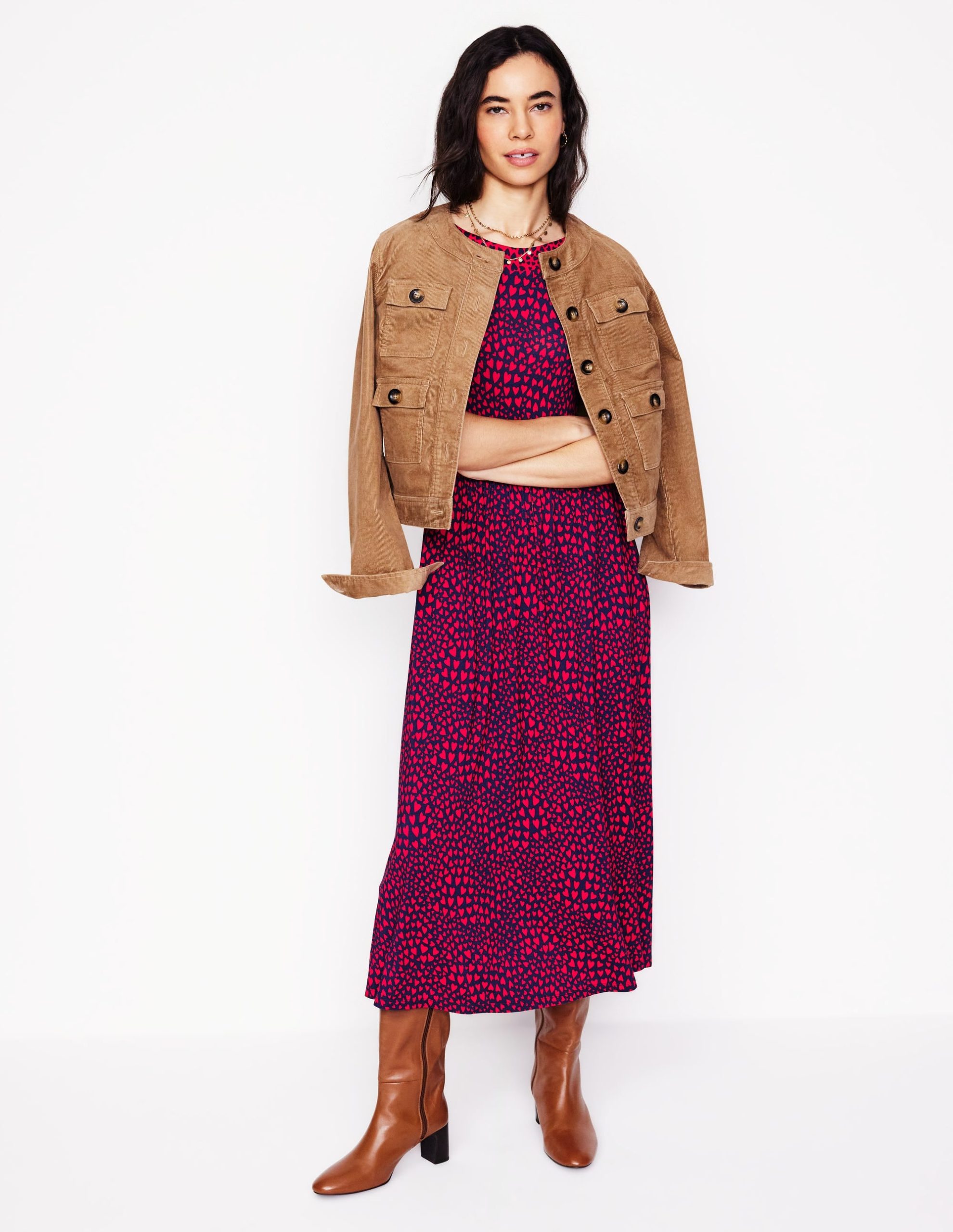 Melanie Jersey Midi Dress-French Navy. Heart Cluster - Image 5